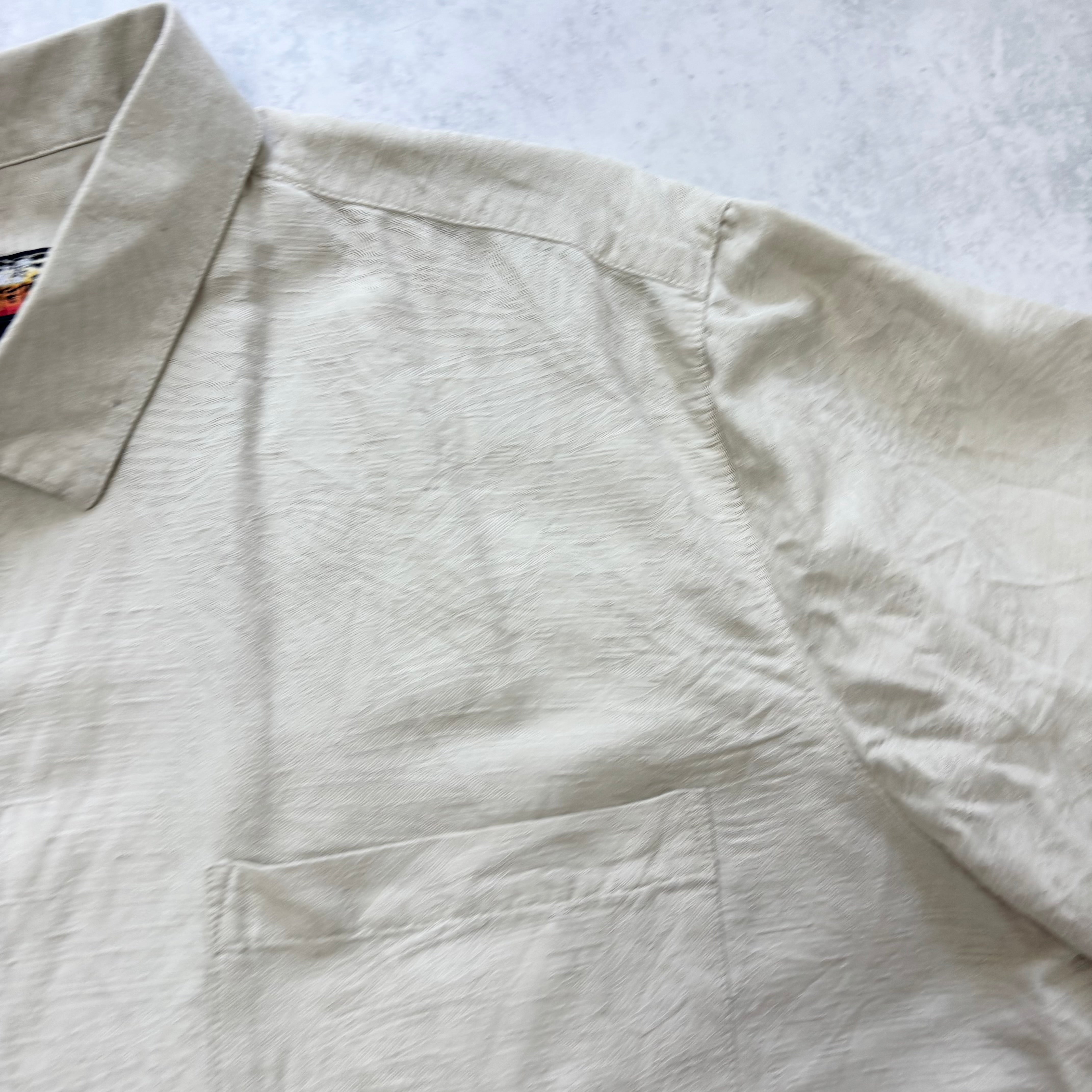 Vintage Hawaiian Shirt Mens Large Cream Silk Floral Aloha Short Sleeve (F)