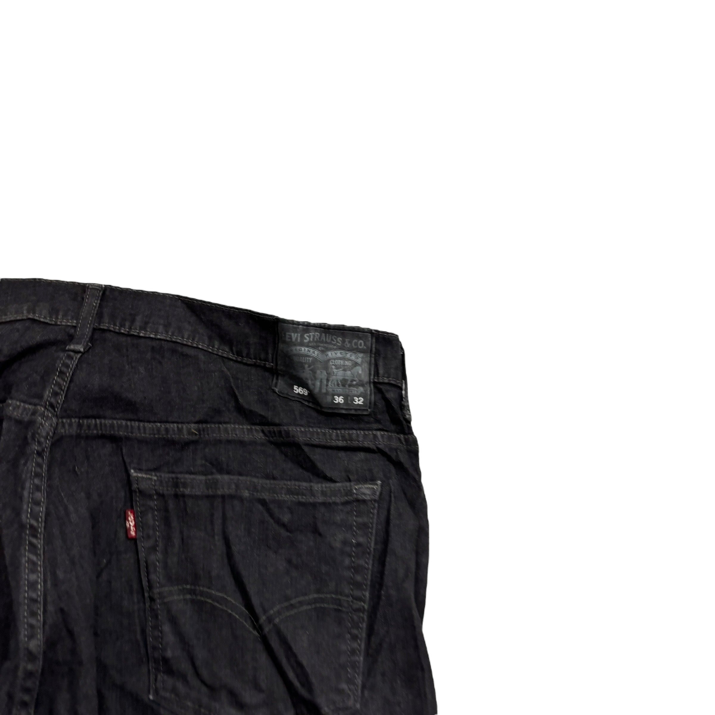 Levis 569 Jeans W36 L32 Mens Black Relaxed Straight Fit Stretch Denim