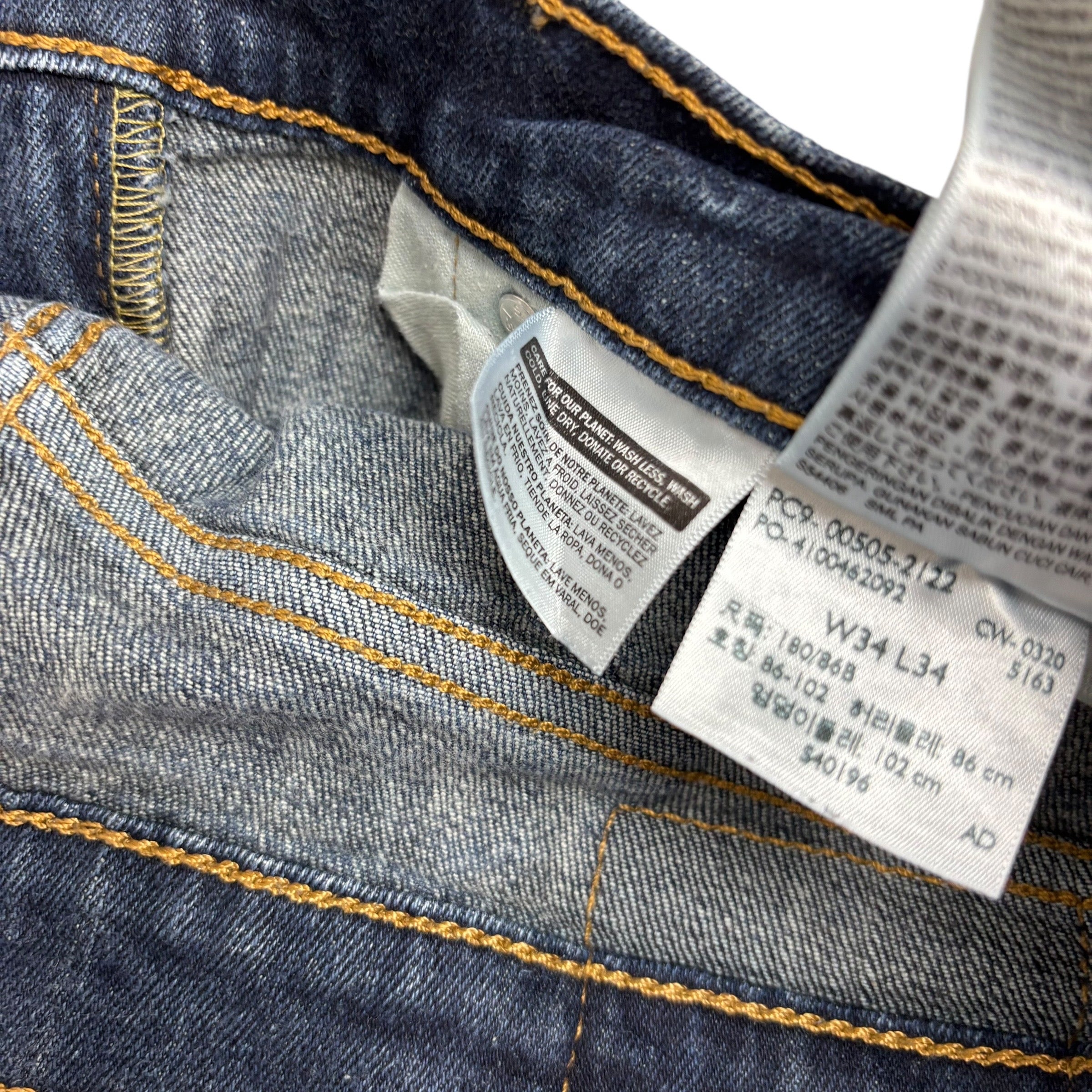 Levis 505 Jeans W34 L34 Mens Dark Blue Regular Straight Fit Stretch Denim (E)