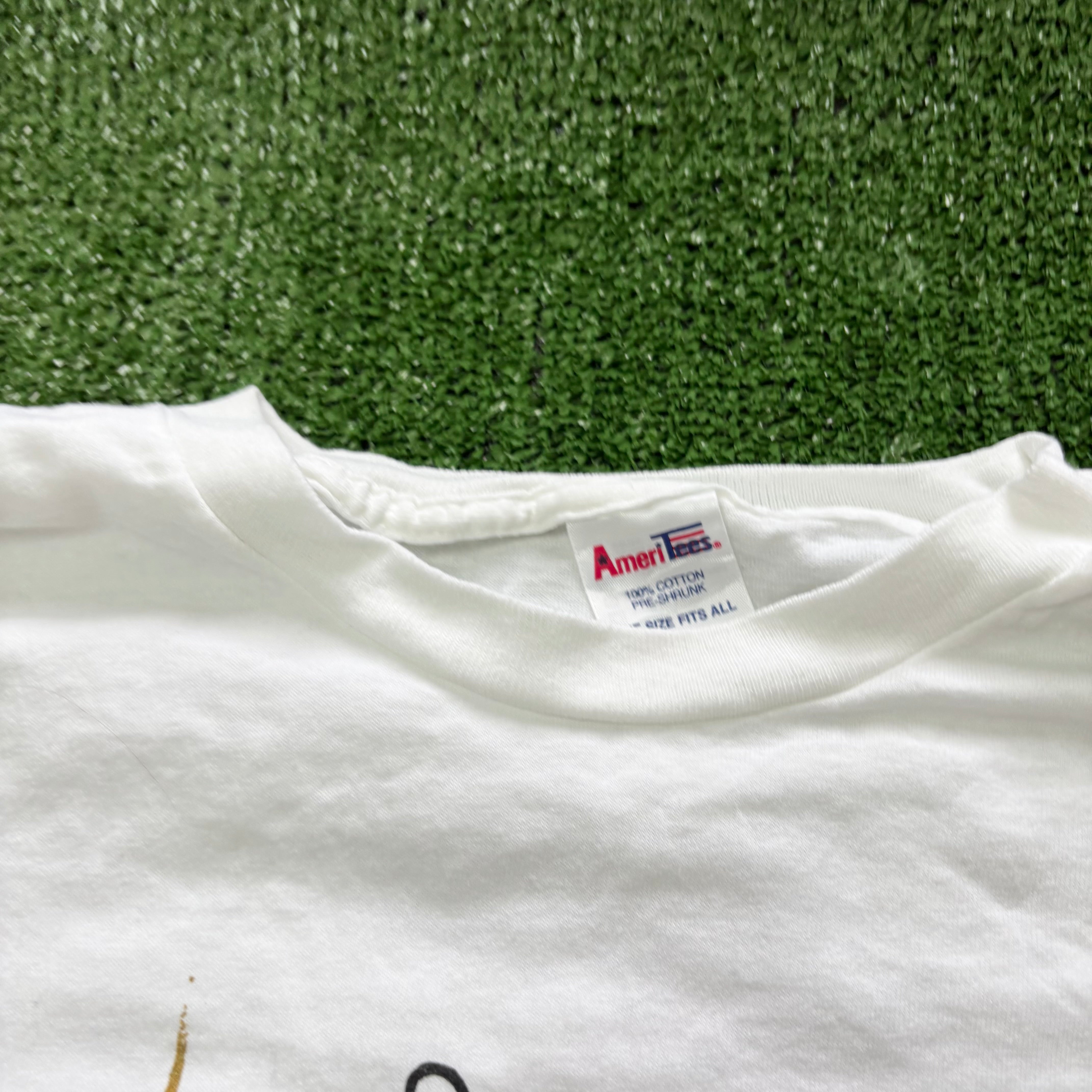 Vintage T Shirt Mens One Size White Single Stitch Graphic Print 90s