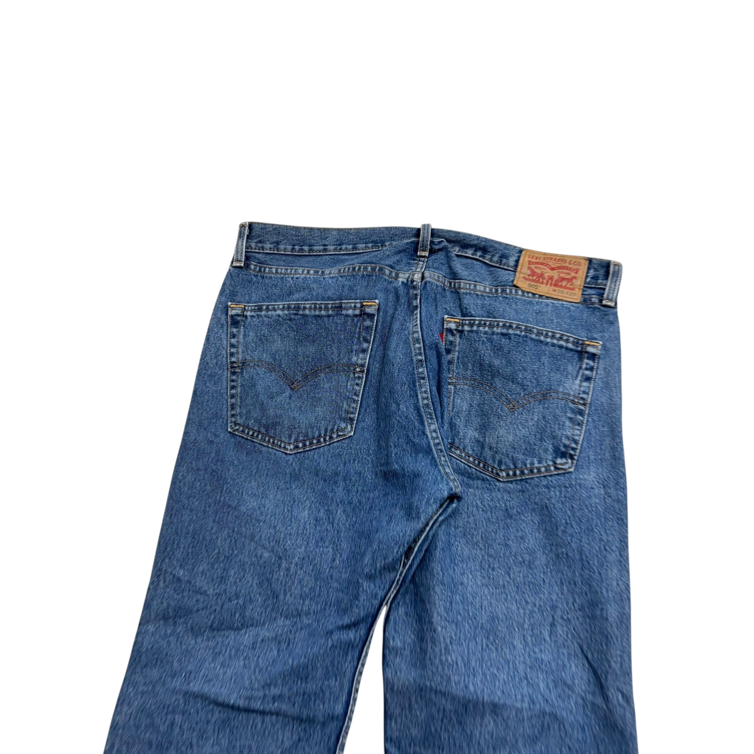 Levis 505 Jeans W36 L29 Mens Mid Blue Regular Straight Fit Denim (E)