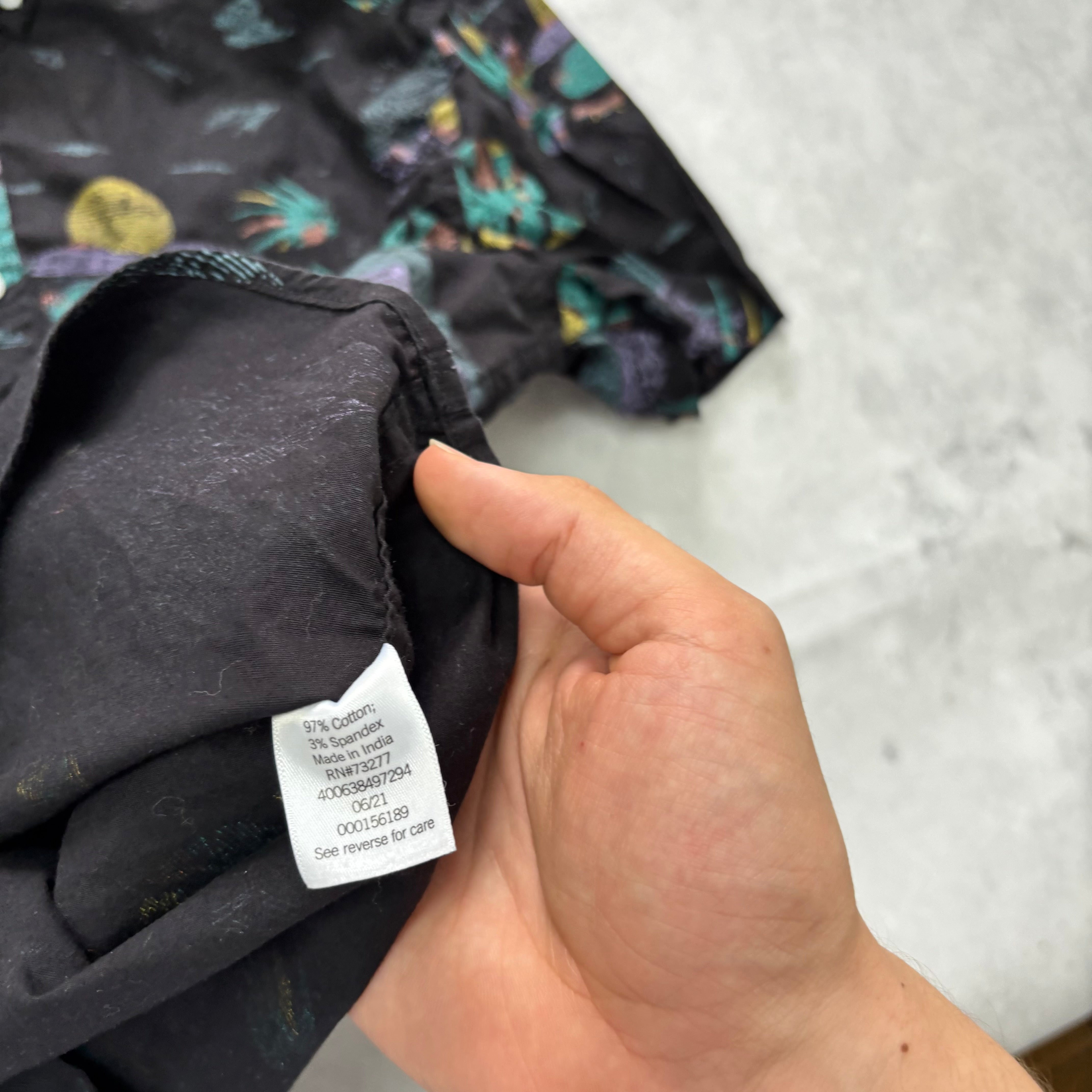 Hawaiian Shirt Mens XL Black Floral Aloha Short Sleeve Cotton Slim Fit (E)