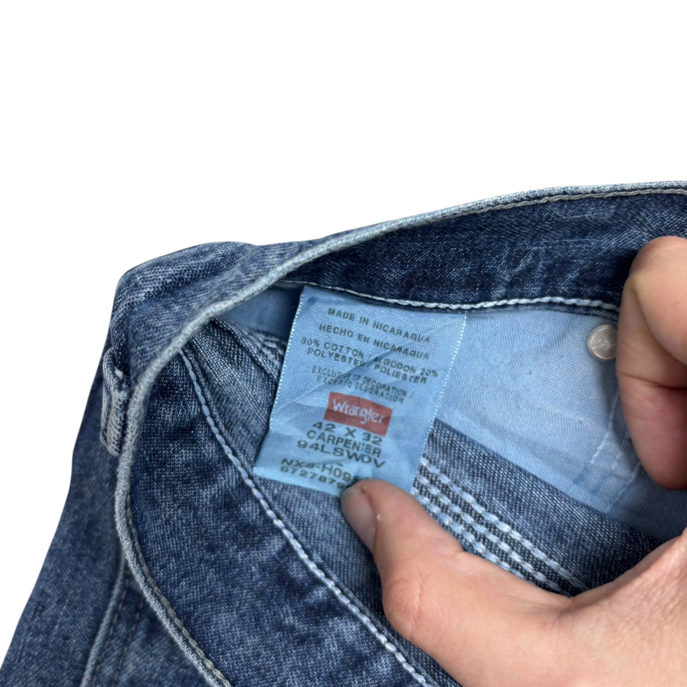 Wrangler Carpenter Jeans W42 L31 Mens Mid Blue Relaxed Straight Fit Denim (E)