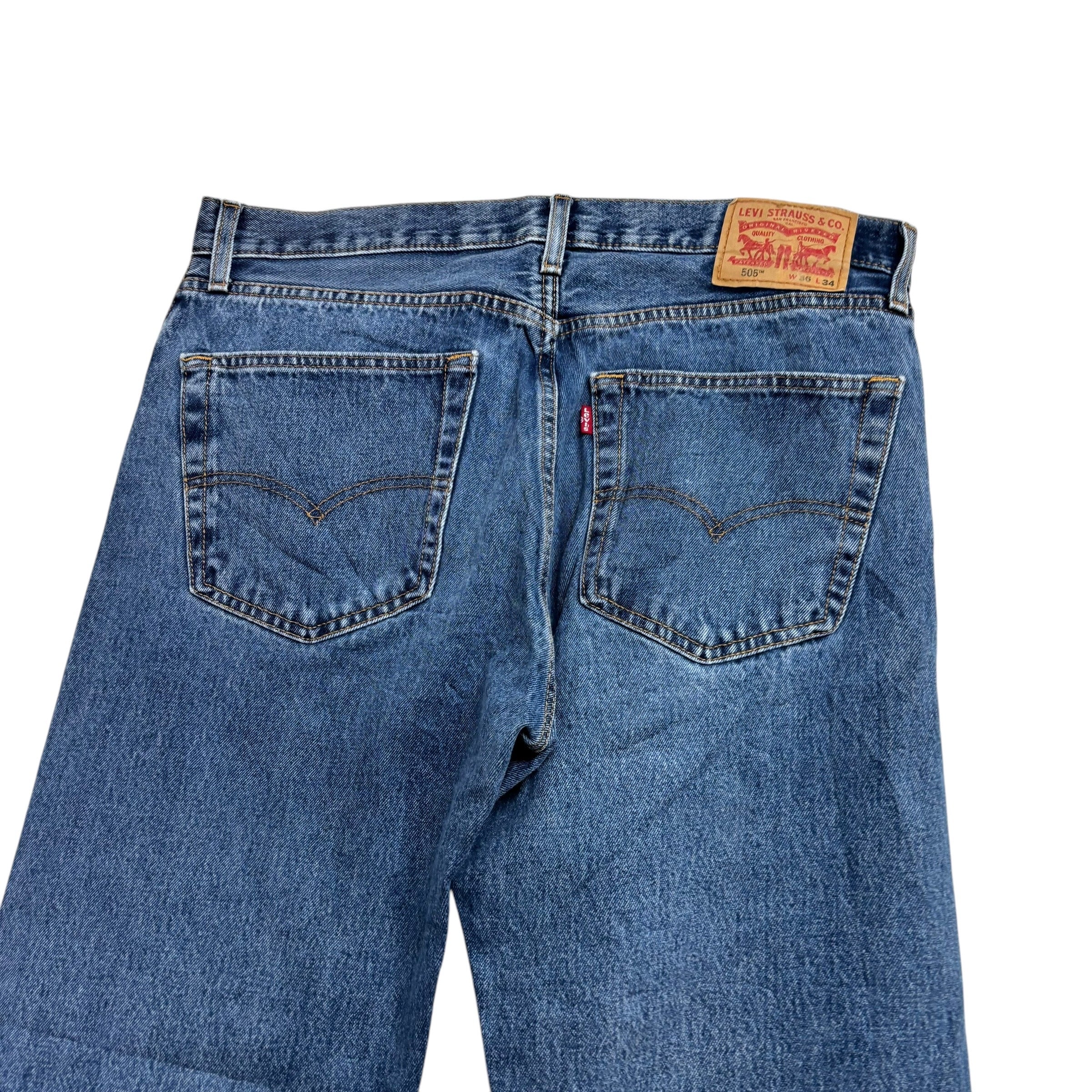 Levis 505 Jeans W36 L32 Mens Light Blue Regular Straight Fit Denim (E)