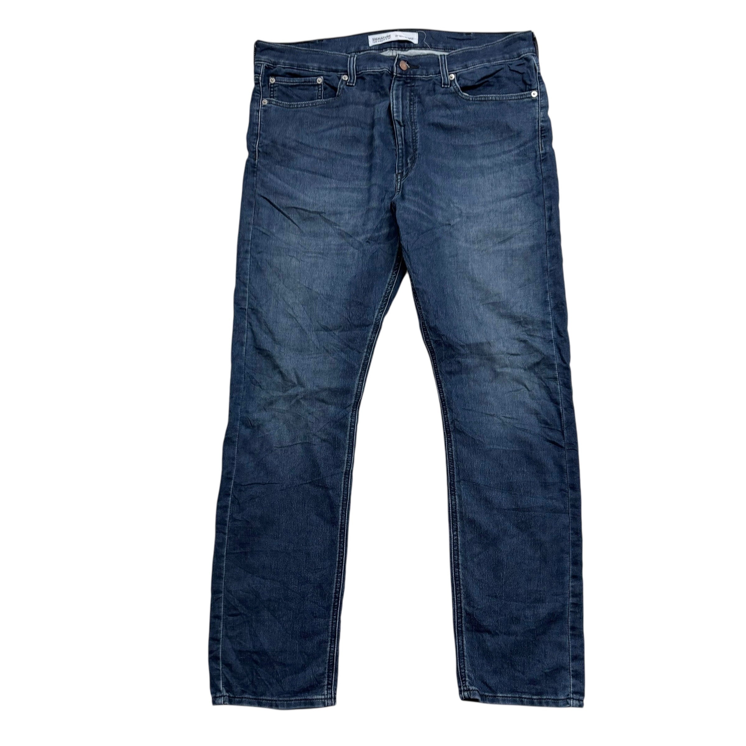Levis Signature Jeans W38 L32 Mens Navy Blue Regular Tapered Stretch Denim (E)