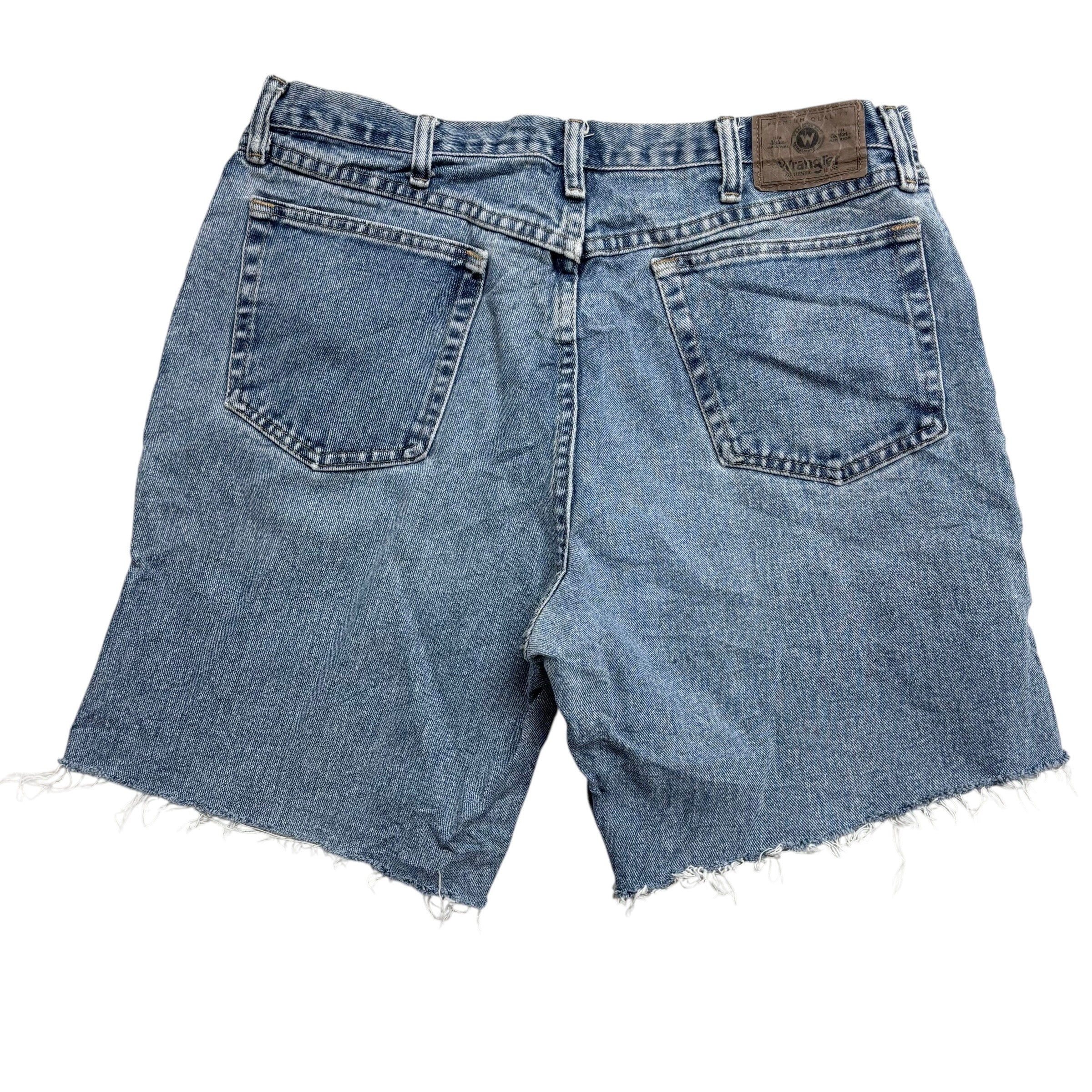 Wrangler Denim Shorts W36 Mens Mid Blue Cut Off 7in Regular Fit Vintage