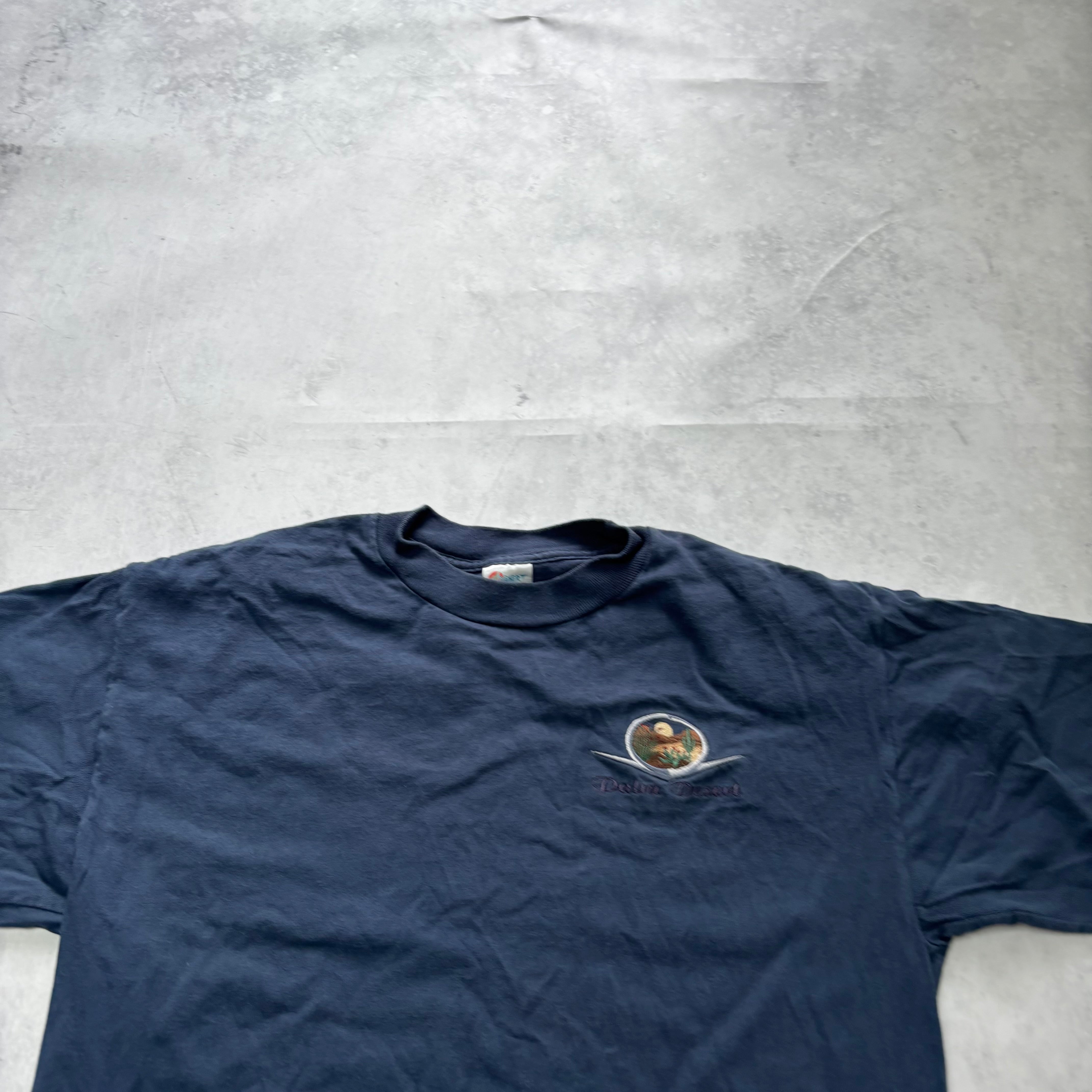 Vintage T Shirt Mens Large Navy Blue Single Stitch Graphic Print 90s Tourist (E)