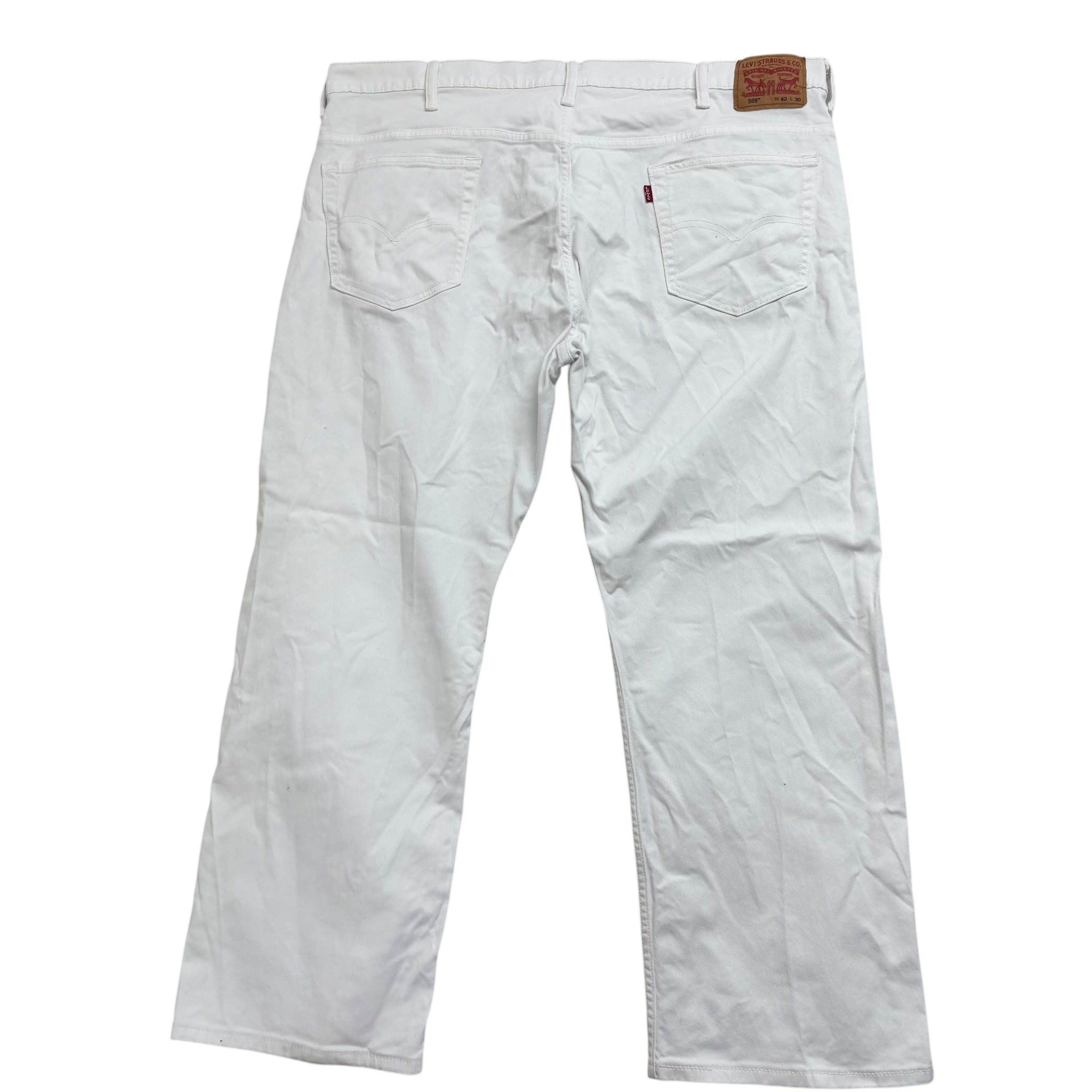 Levis 569 Jeans W42 L30 Mens White Baggy Relaxed Straight Fit Stretch Denim