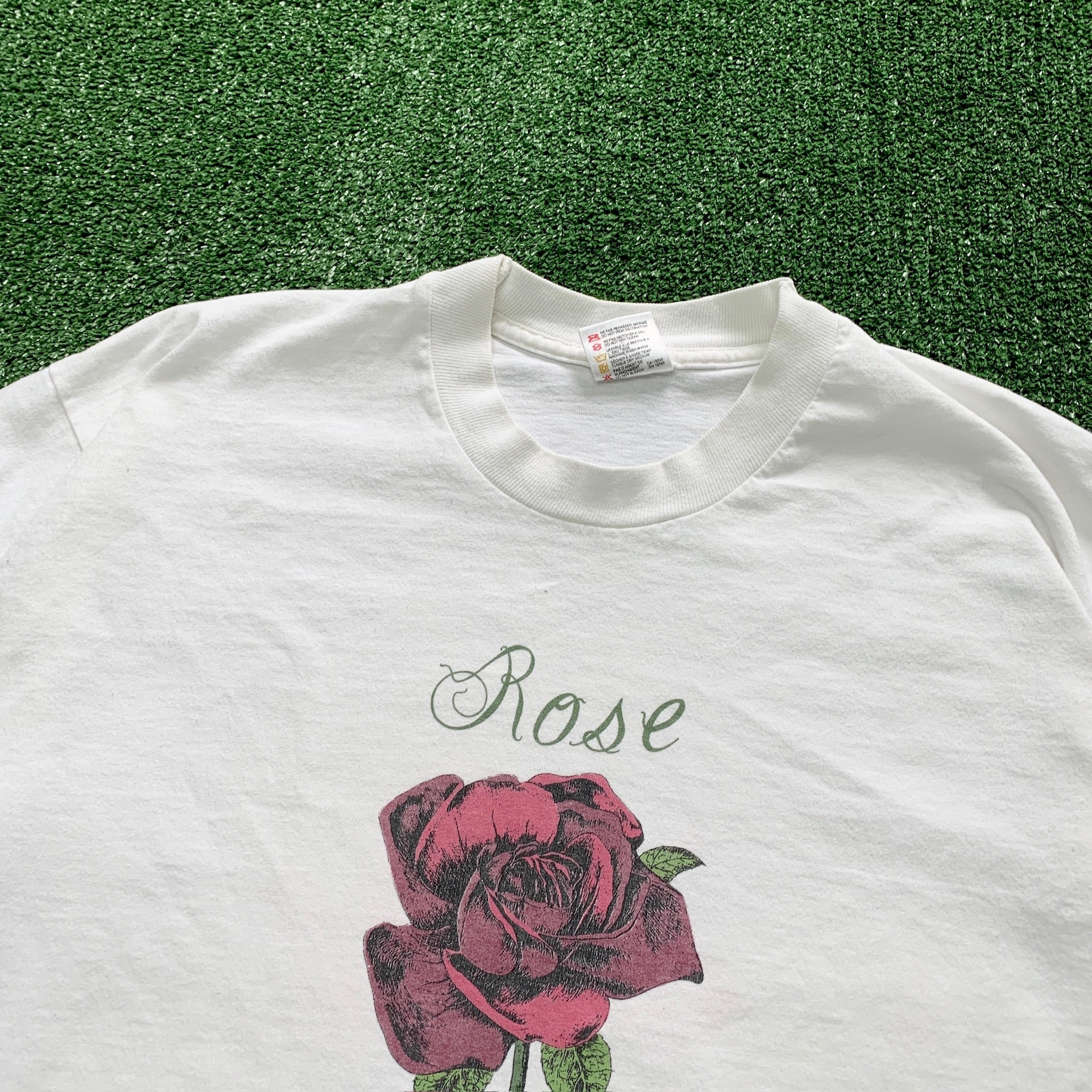 Vintage T Shirt Mens XL White Single Stitch Graphic Print 90s USA Rose Flowers