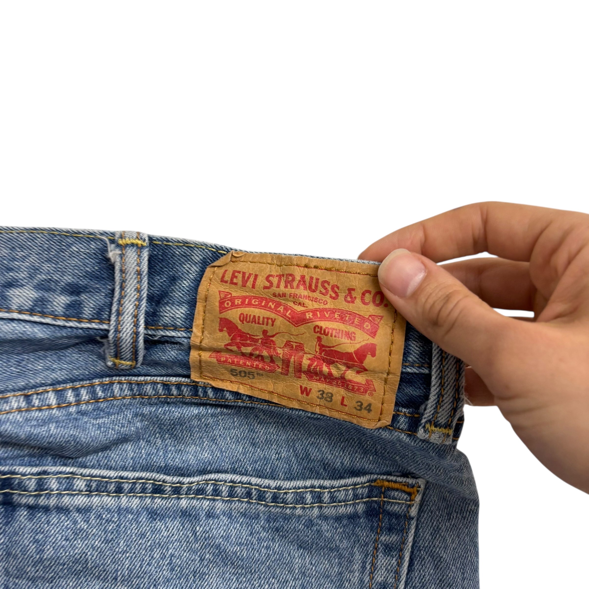 Levis 505 Jeans W38 L34 Mens Light Blue Regular Straight Fit Denim