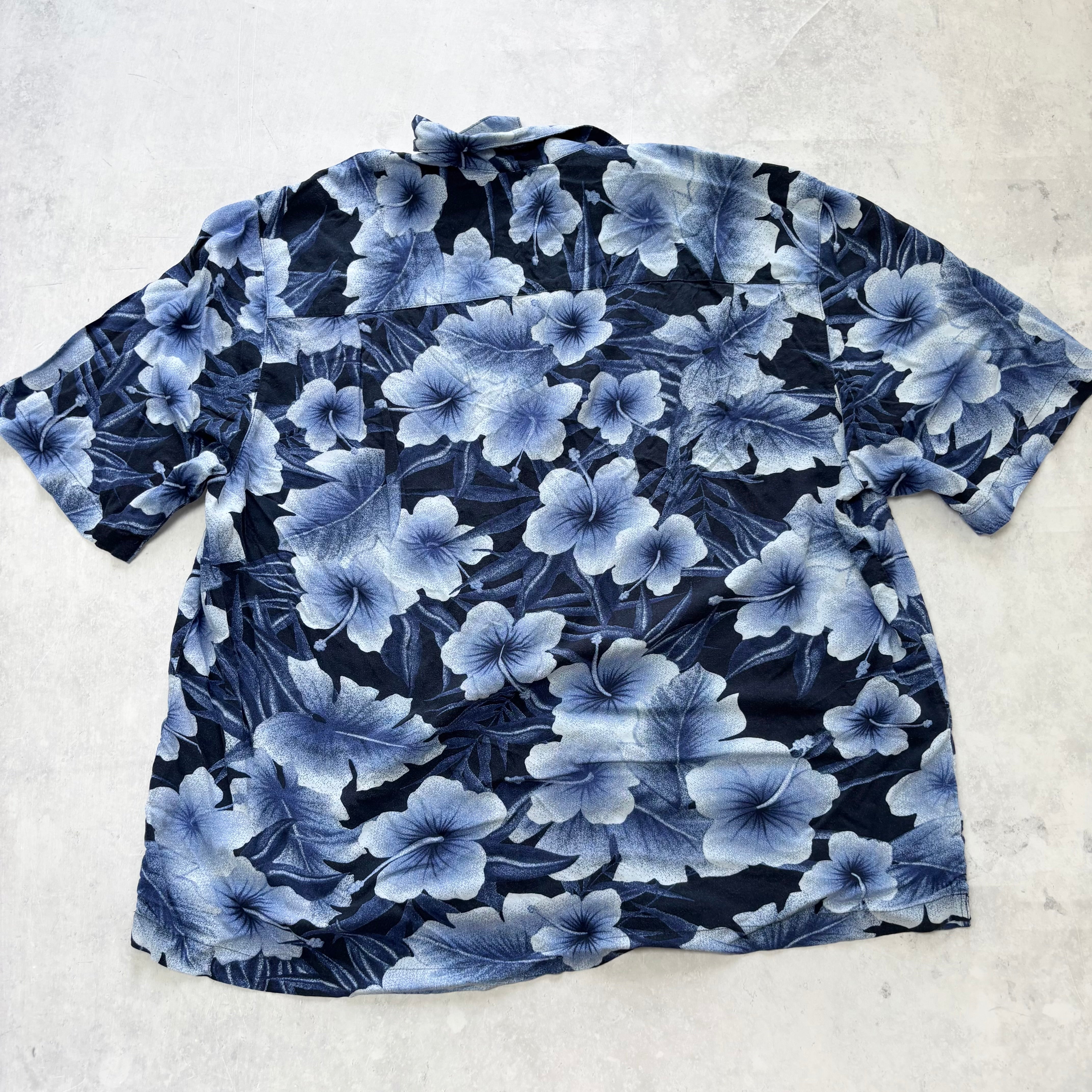 Hawaiian Shirt Mens XXL Blue Floral Aloha Short Sleeve Rayon (E)