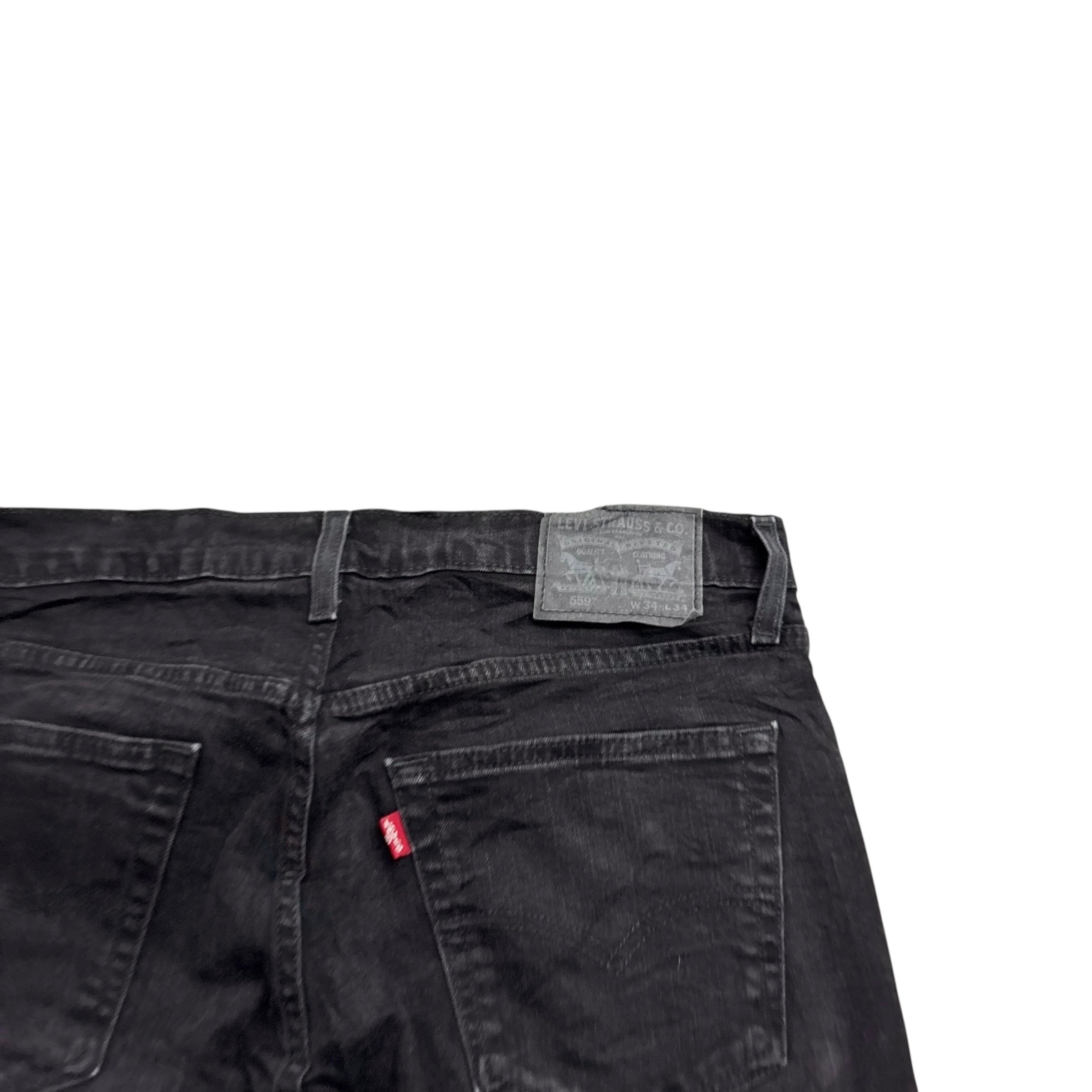 Levis 559 Jeans W34 L34 Mens Black Regular Straight Fit Stretch Denim (E)