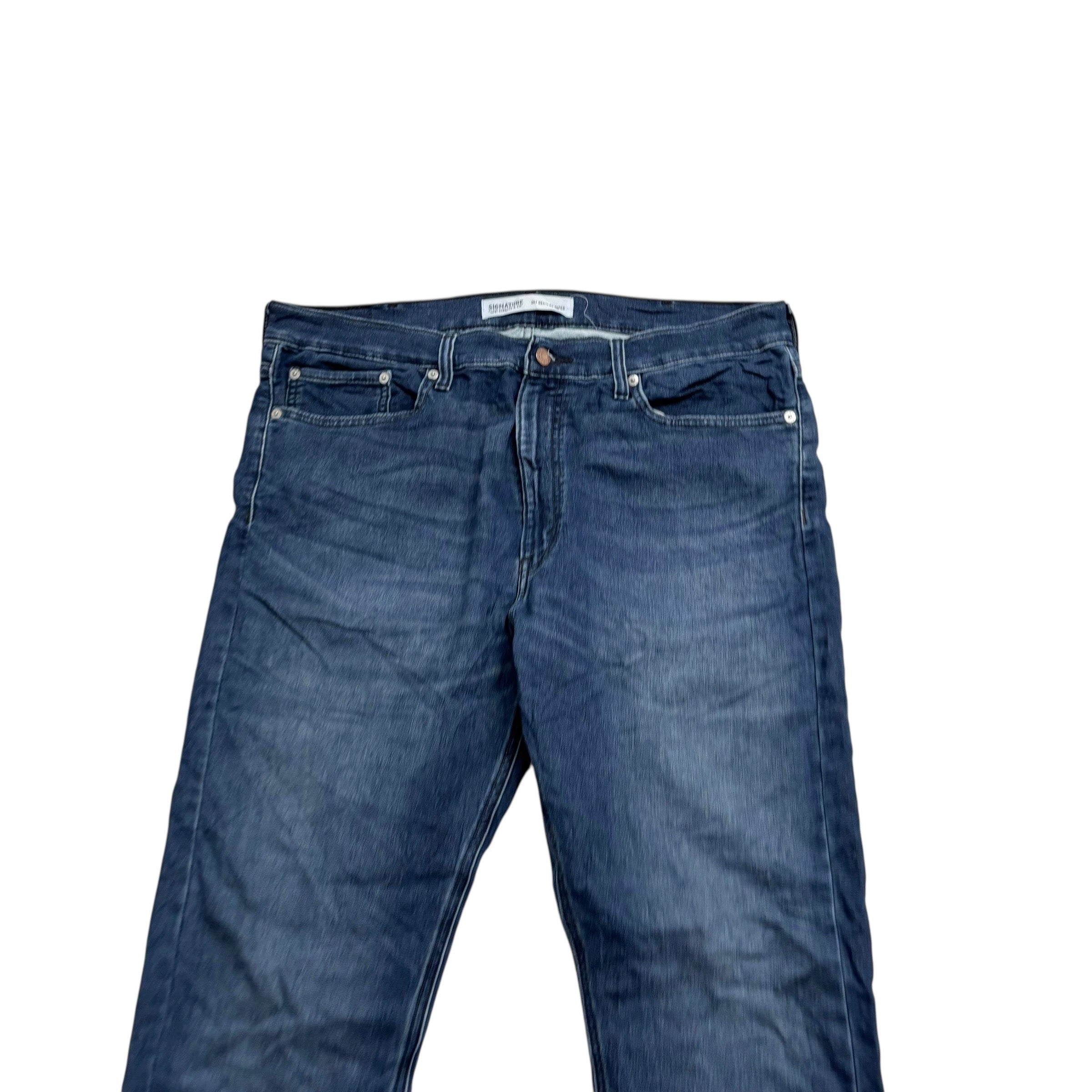 Levis Signature Jeans W38 L32 Mens Navy Blue Regular Tapered Stretch Denim (E)