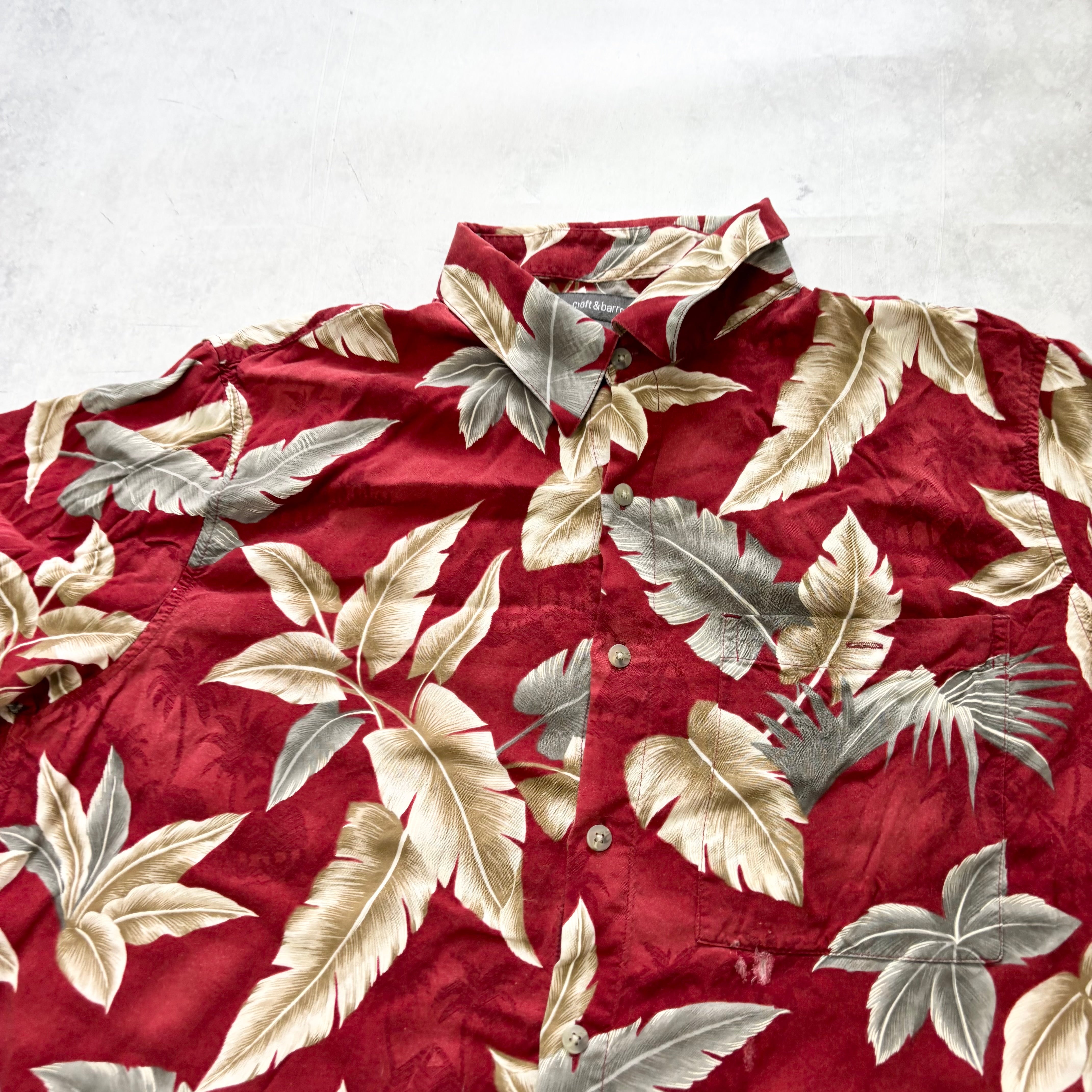 Hawaiian Shirt Mens Large Red Floral Aloha Short Sleeve Rayon Funky (F)