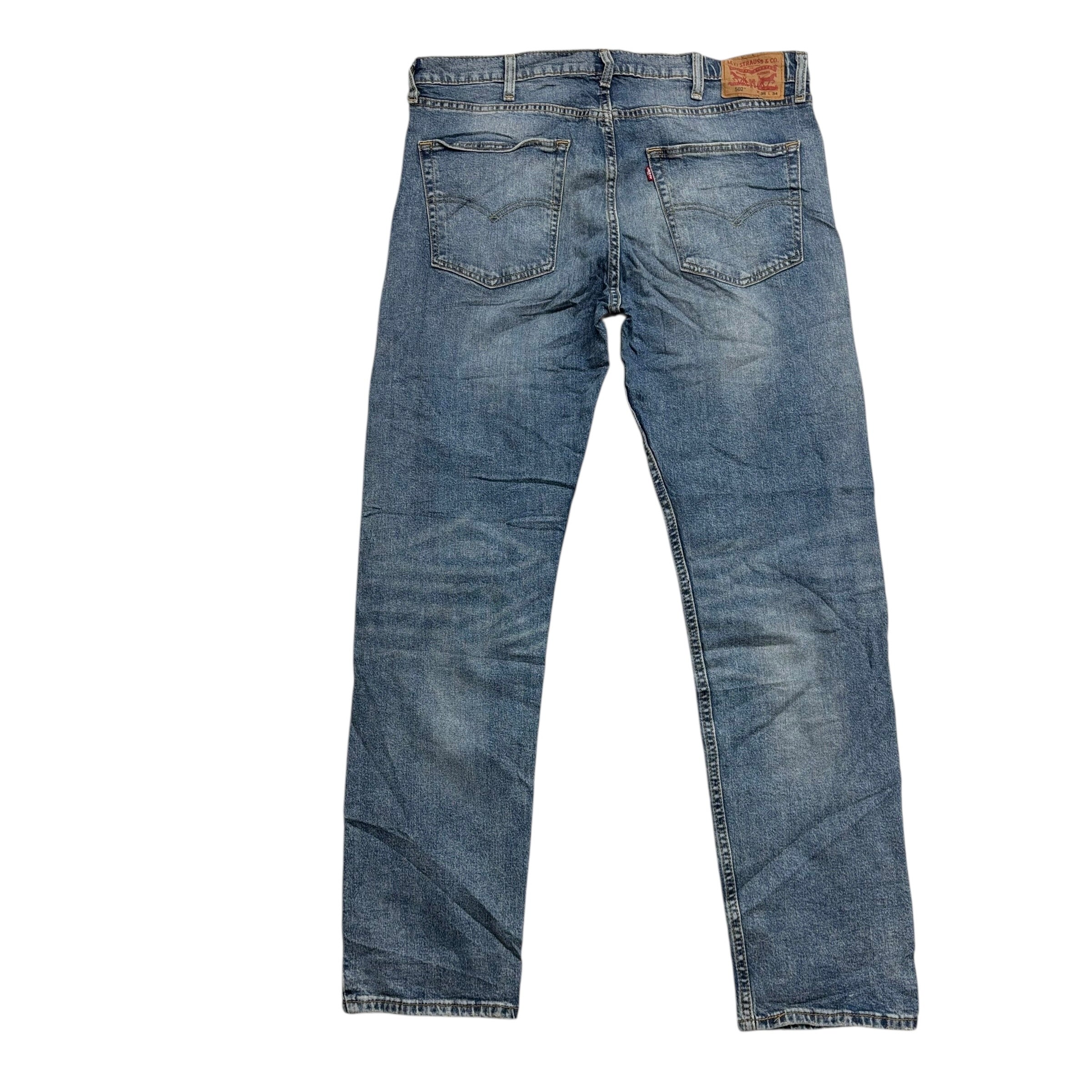 Levis 502 Jeans W38 L34 Mens Mid Blue Regular Tapered Fit Stretch Denim (E)
