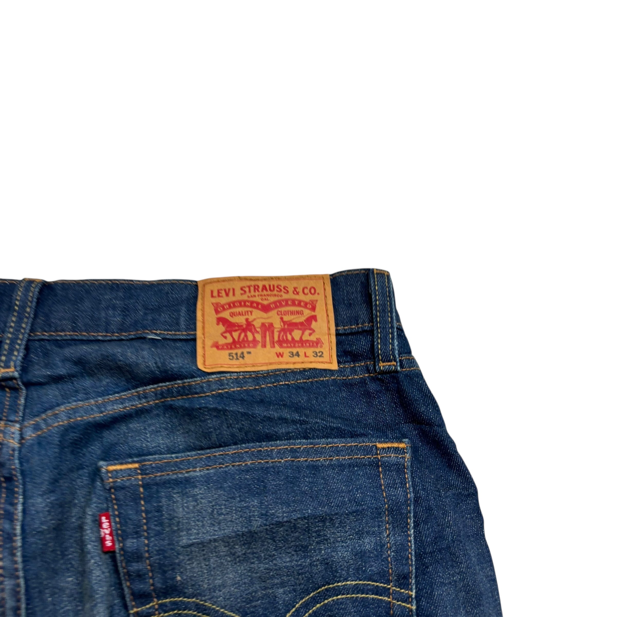 Levis 514 Jeans W34 L32 Mens Dark Blue Regular Straight Fit Stretch Denim (E)