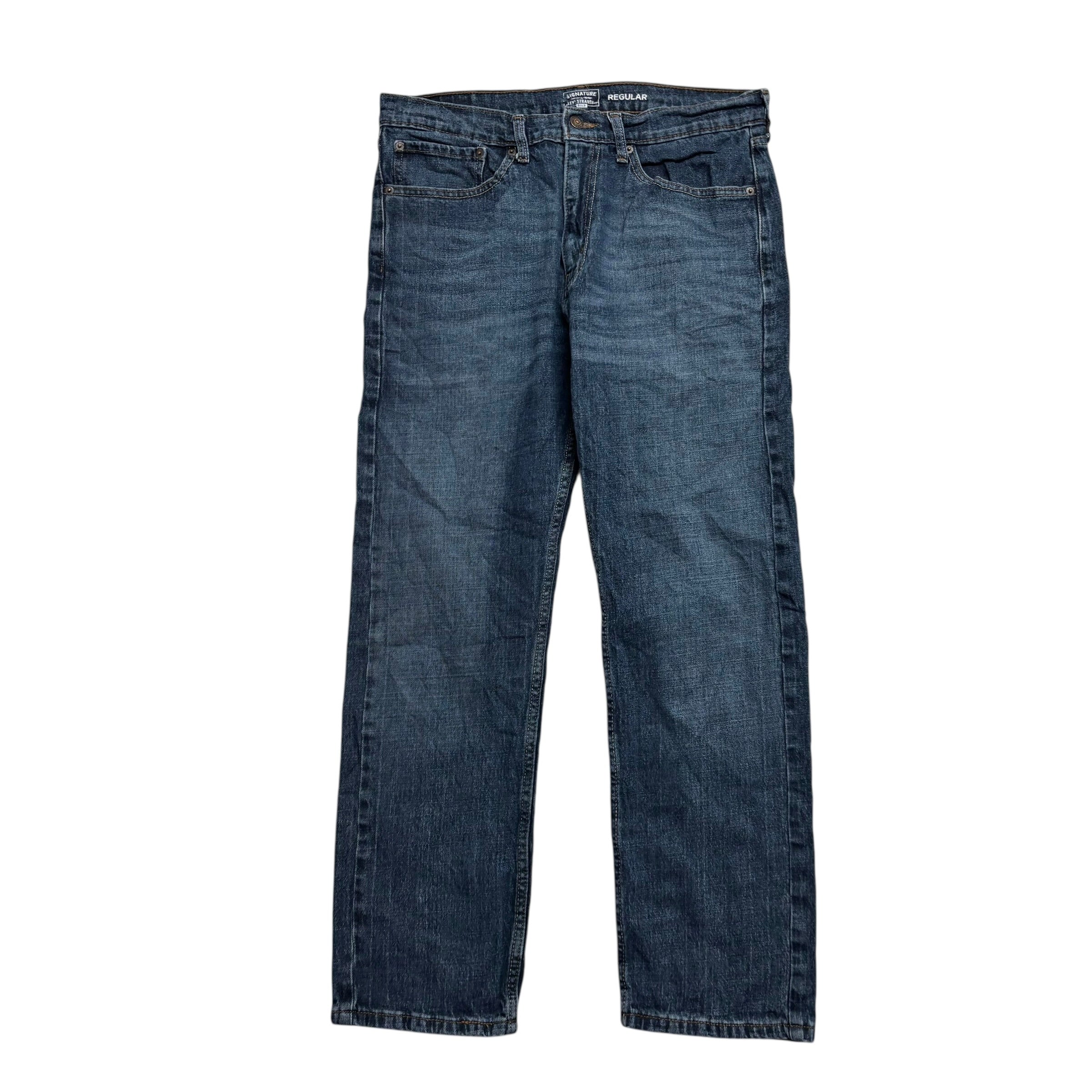 Levis Signature Jeans W34 L30 Mens Dark Blue Regular Straight Stretch Denim (E)