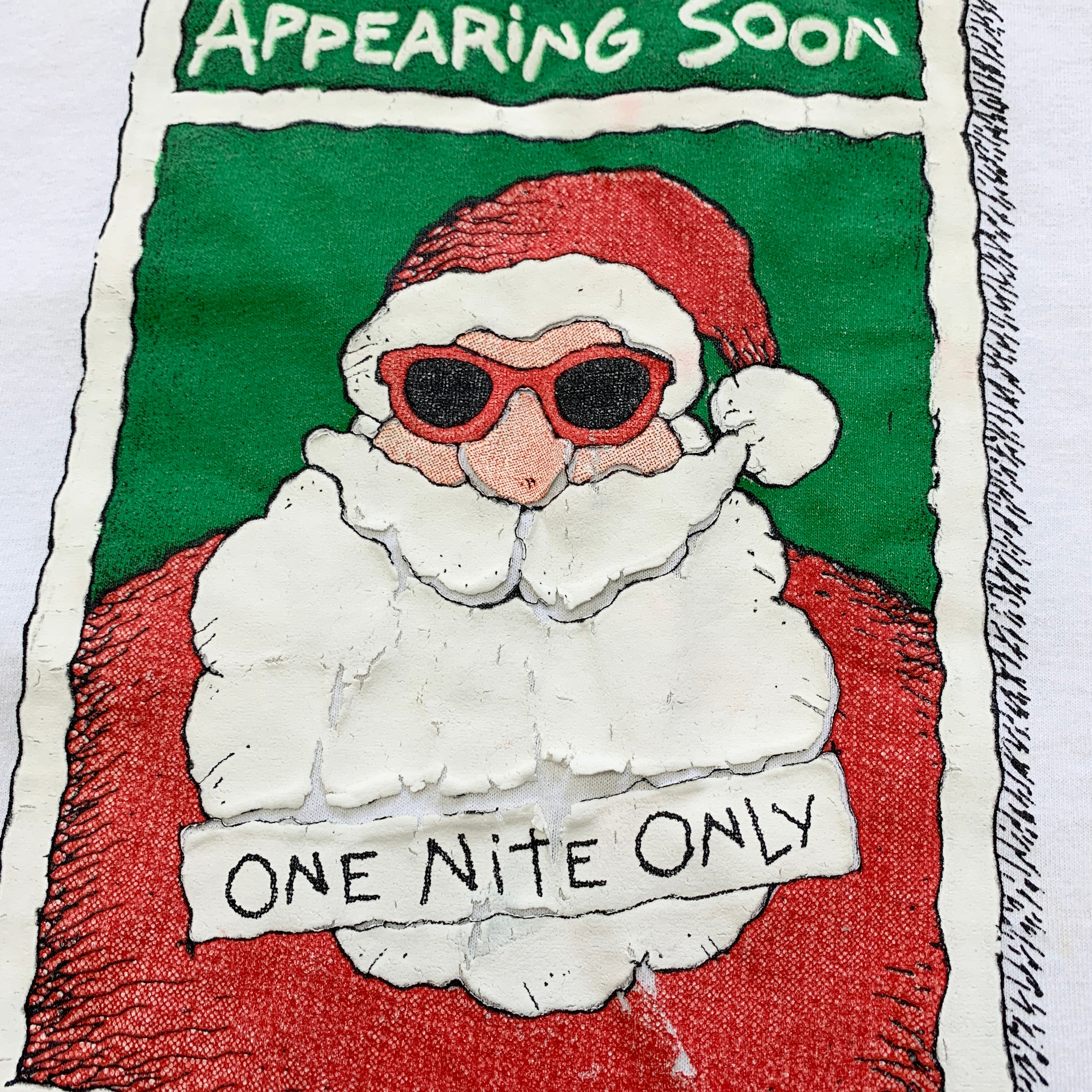 Vintage T Shirt Mens XL White Single Stitch Graphic Print 90s Santa Christmas