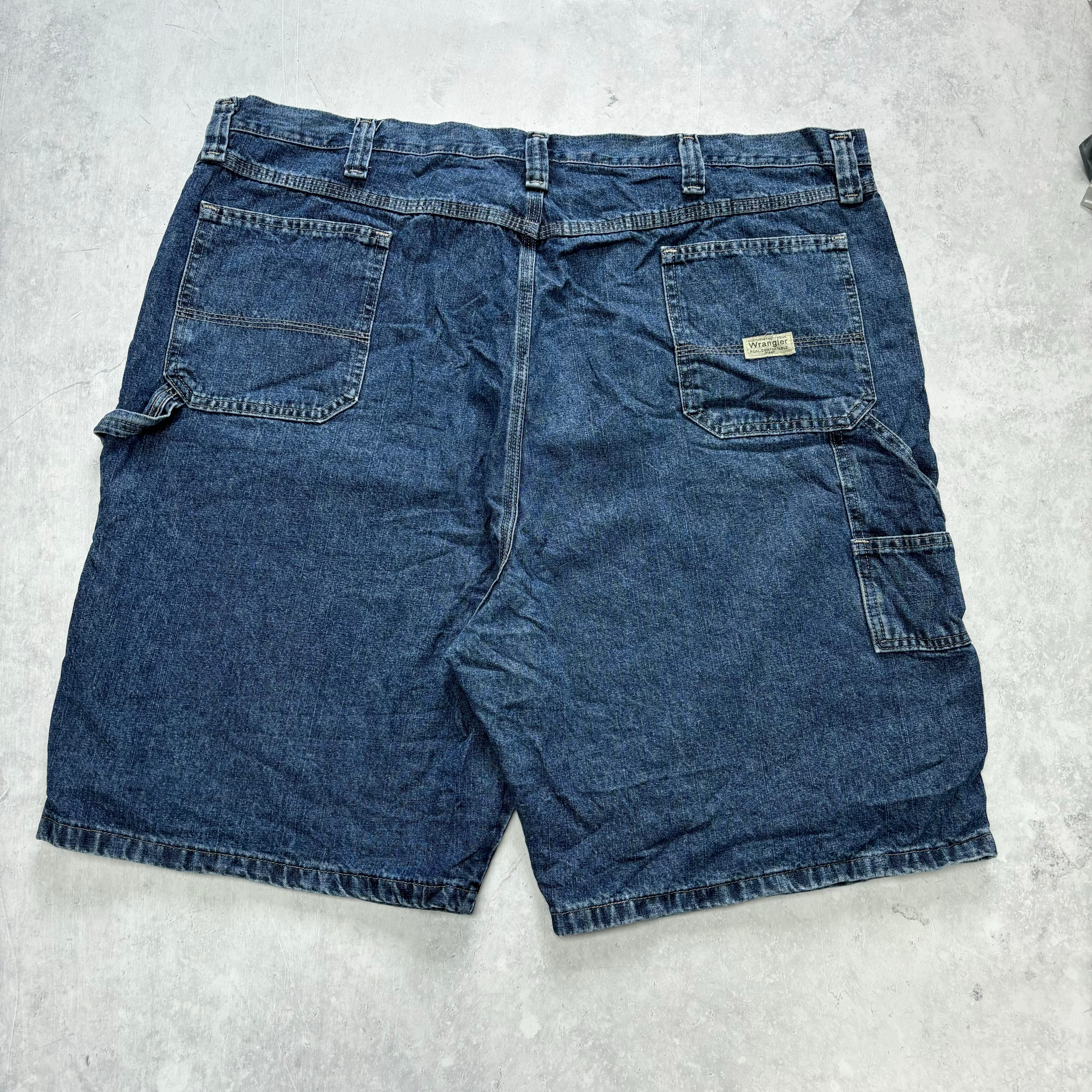 Vintage Wrangler Jorts W46 Mens Denim Shorts Dark Blue Baggy Relaxed Carpenter