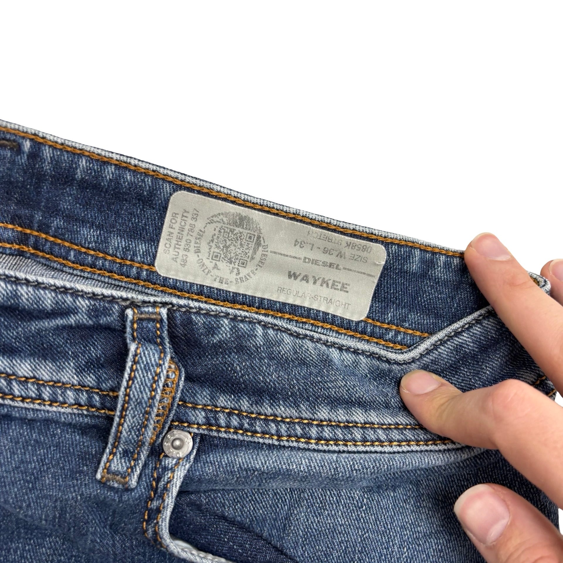 Diesel Waykee Jeans W36 L33 Mens Mid Blue Regular Straight Fit Stretch Denim