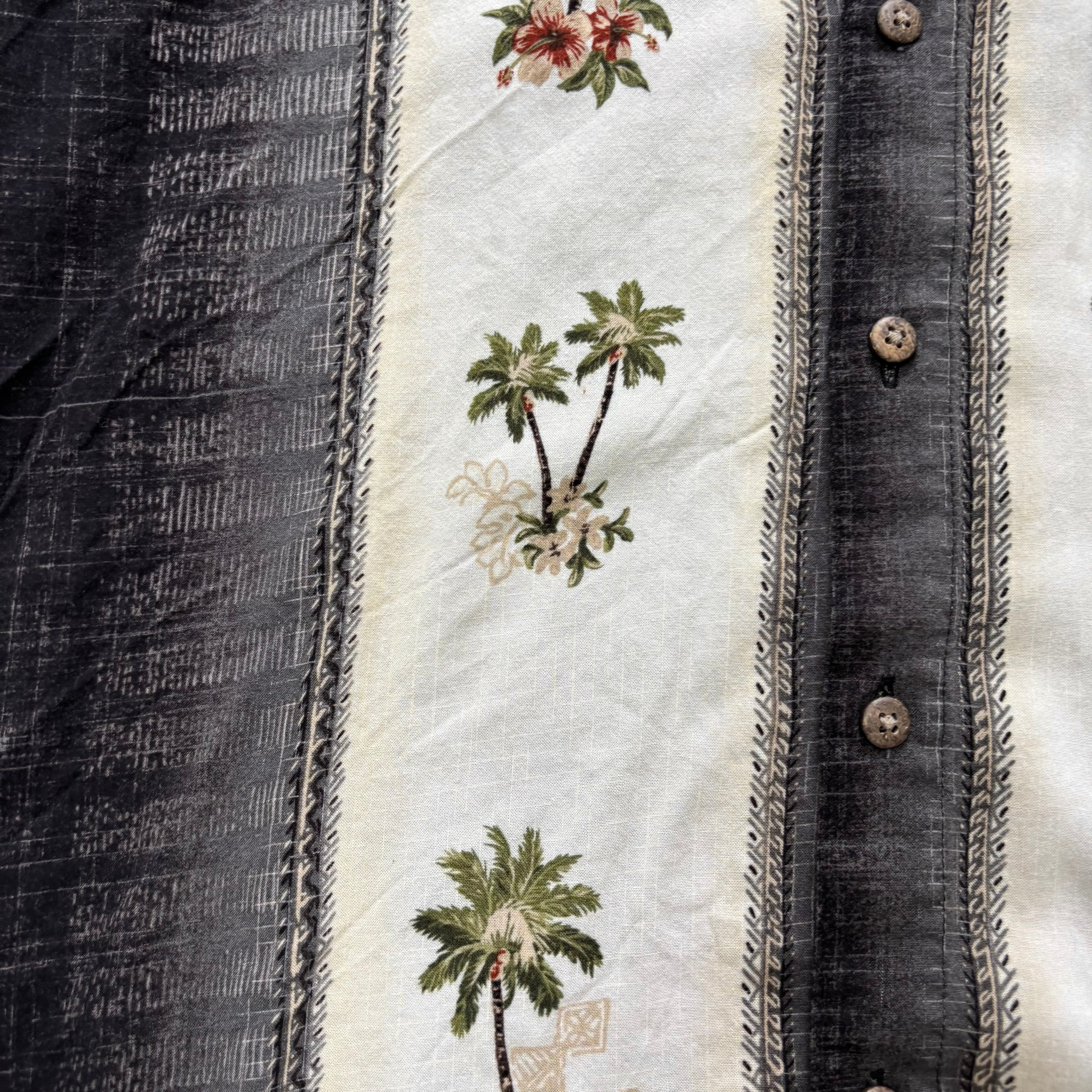 Vintage Hawaiian Shirt Mens XXL Black Floral Aloha Short Sleeve Rayon (E)