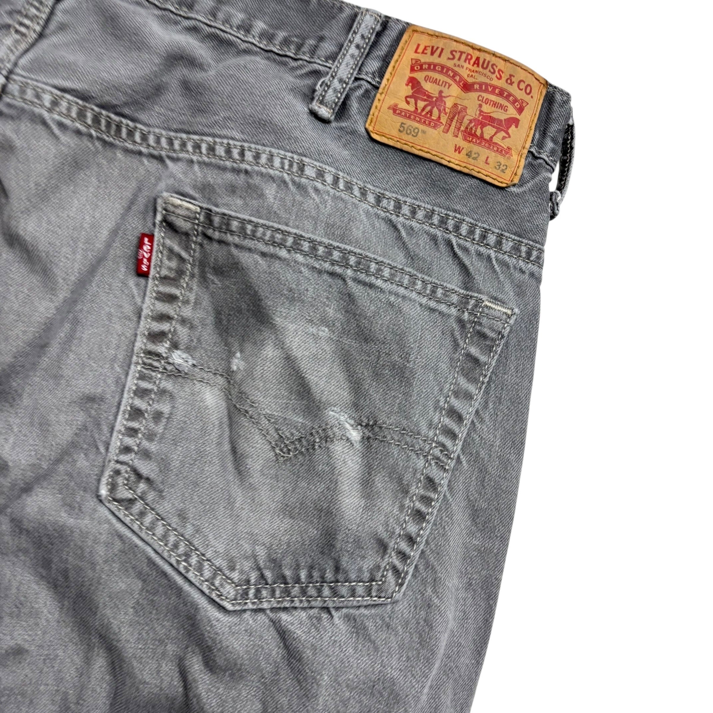 Levis 569 Jeans W42 L30 Mens Grey Baggy Relaxed Straight Fit Denim (F)