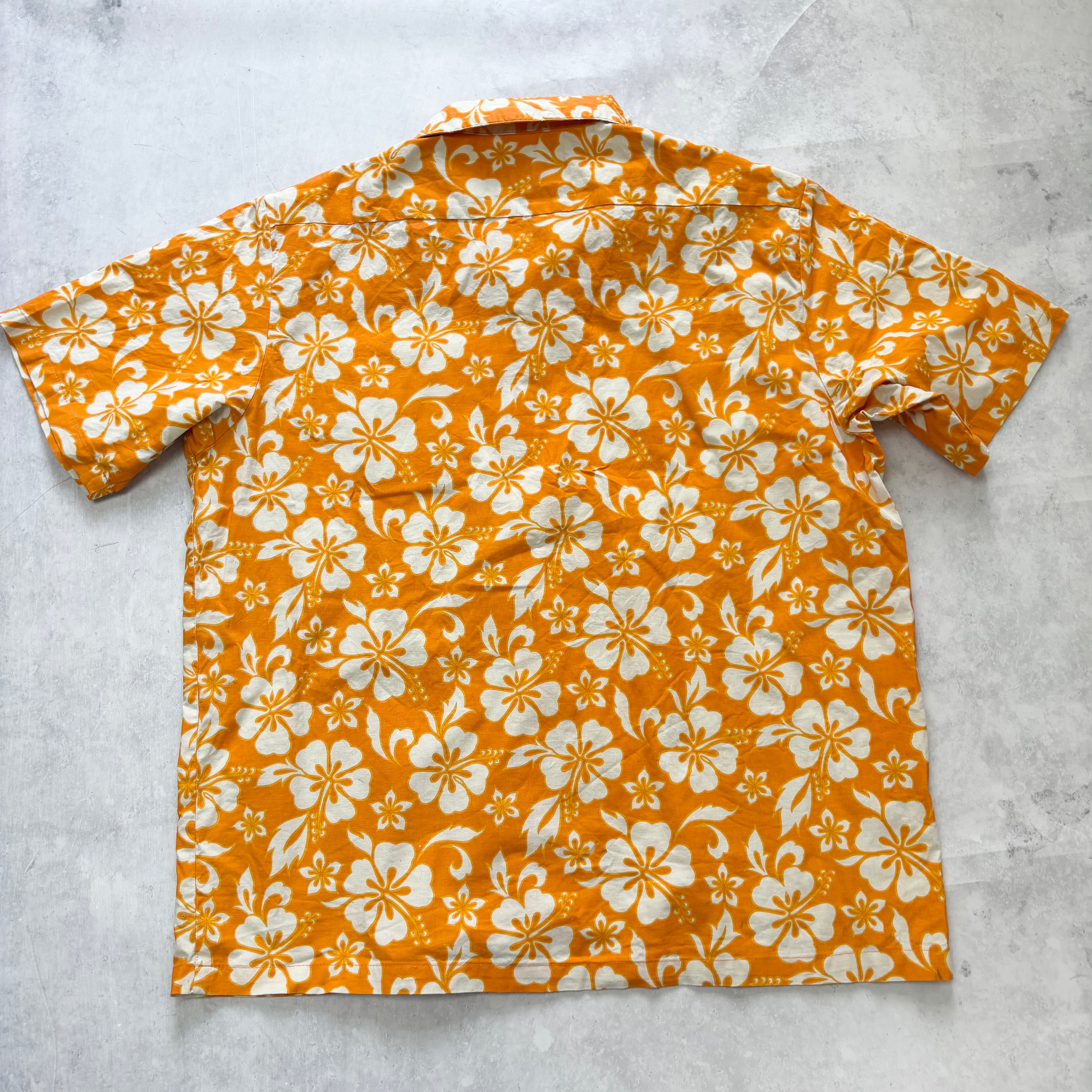 Vintage Hawaiian Shirt Mens XL Orange Floral Aloha Short Sleeve Cotton