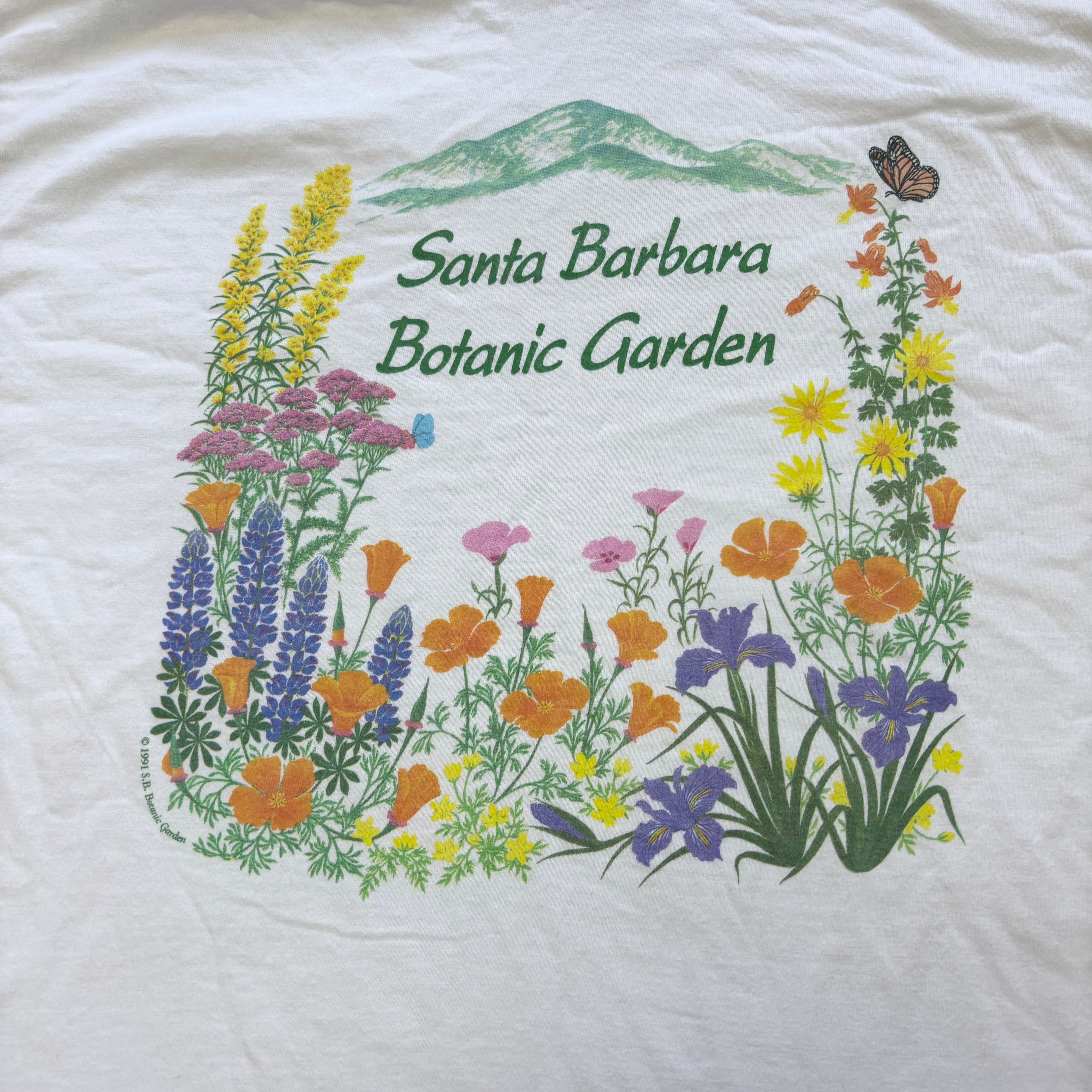 Vintage T Shirt Mens XL White Single Stitch Graphic Print 90s Flowers Nature (E)