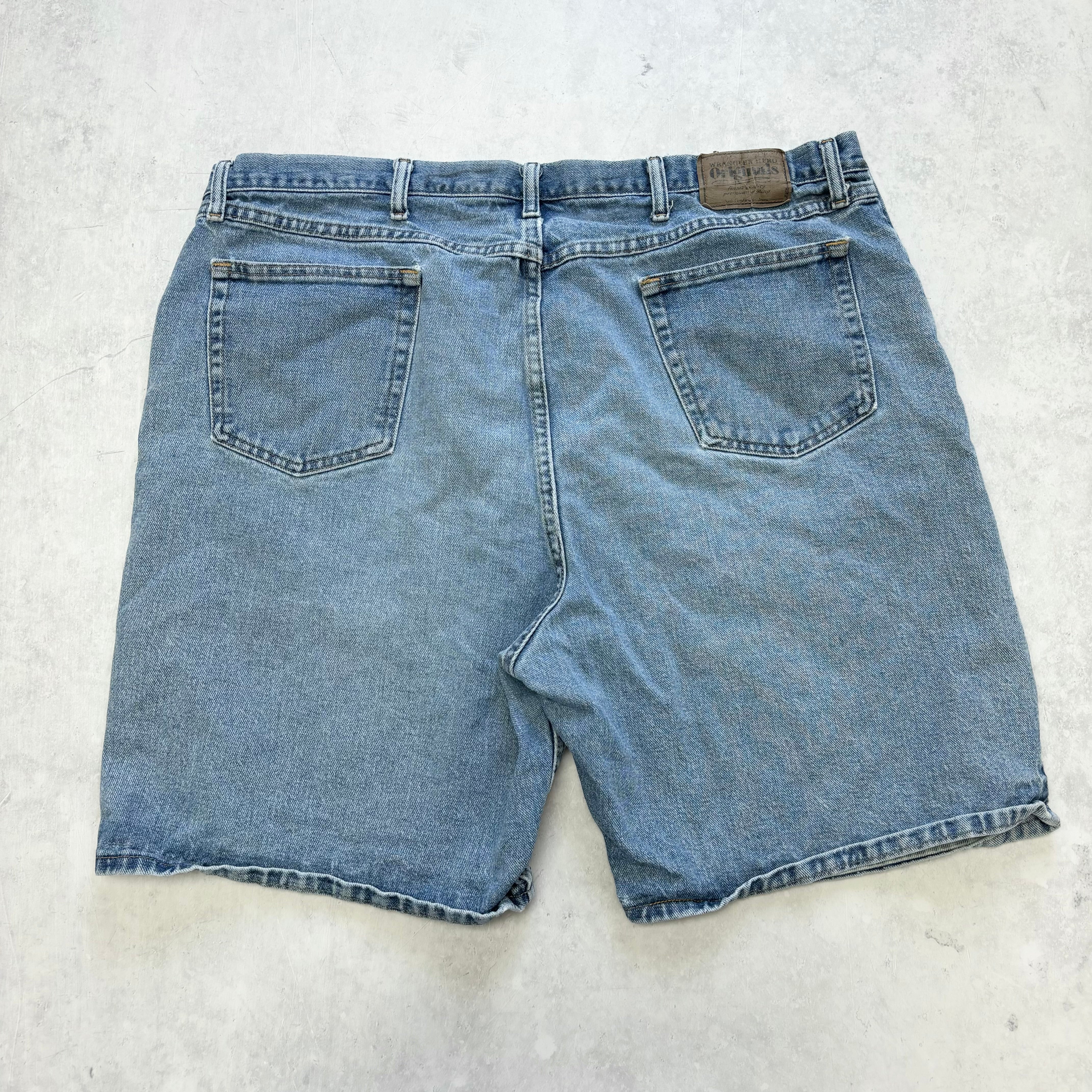 Vintage Wrangler Jorts W44 Mens Denim Shorts Light Blue Baggy Relaxed Fit