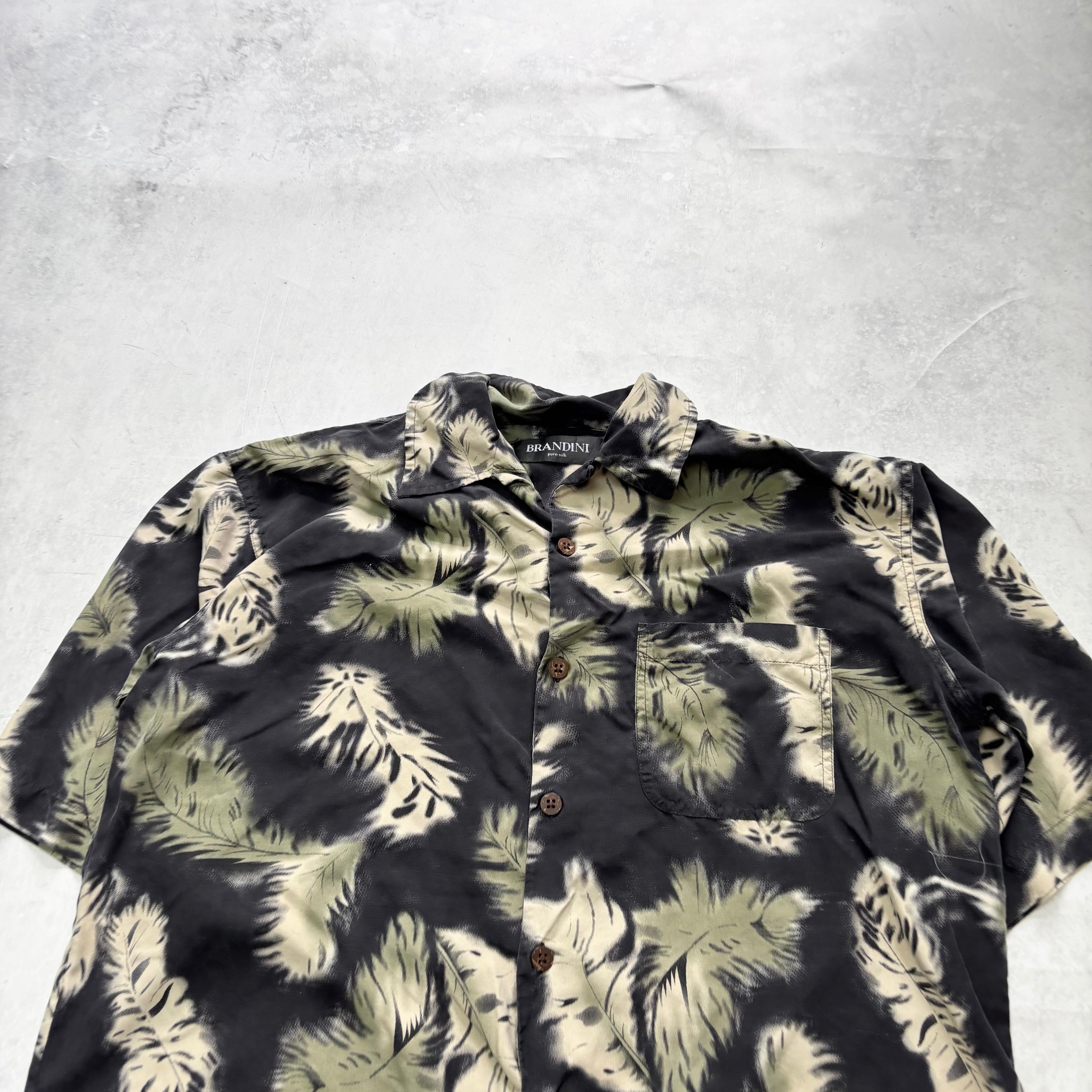 Vintage Hawaiian Shirt Mens Medium Navy Silk Floral Aloha Short Sleeve