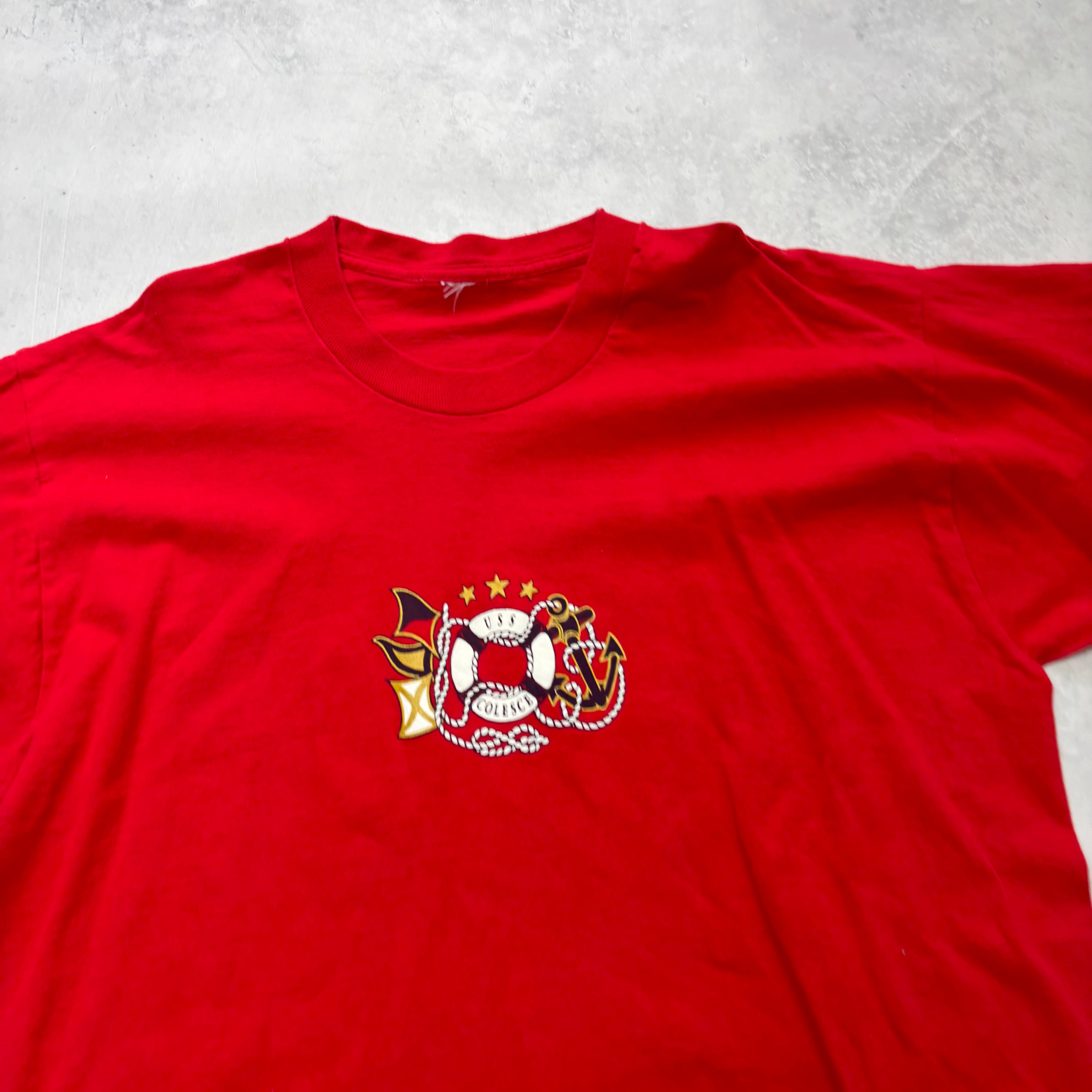 Vintage T Shirt Mens Large Red Single Stitch Graphic Print 90s Naval (E)