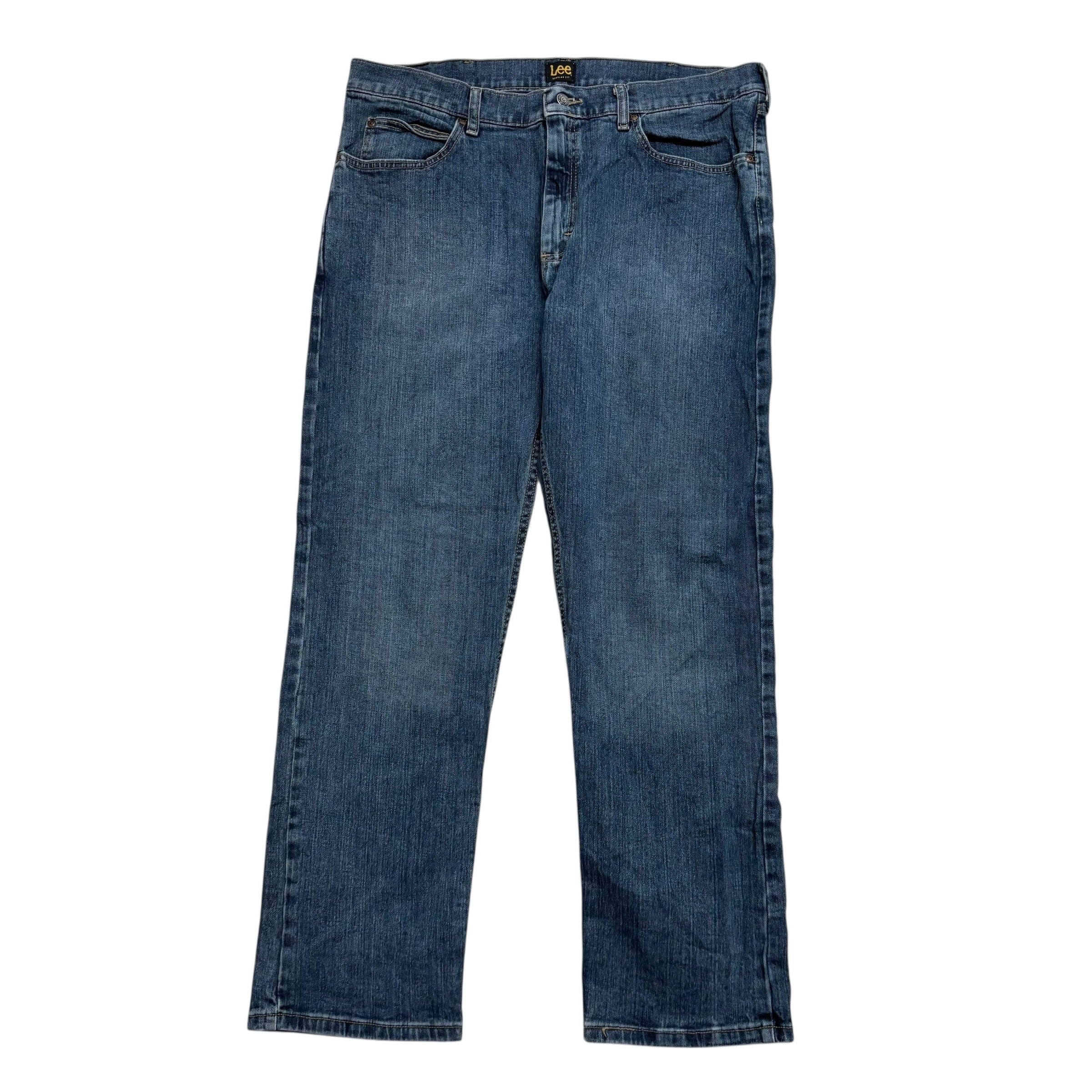 Lee Jeans W38 L30 Mens Mid Blue Regular Straight Fit Stretch Denim (E)