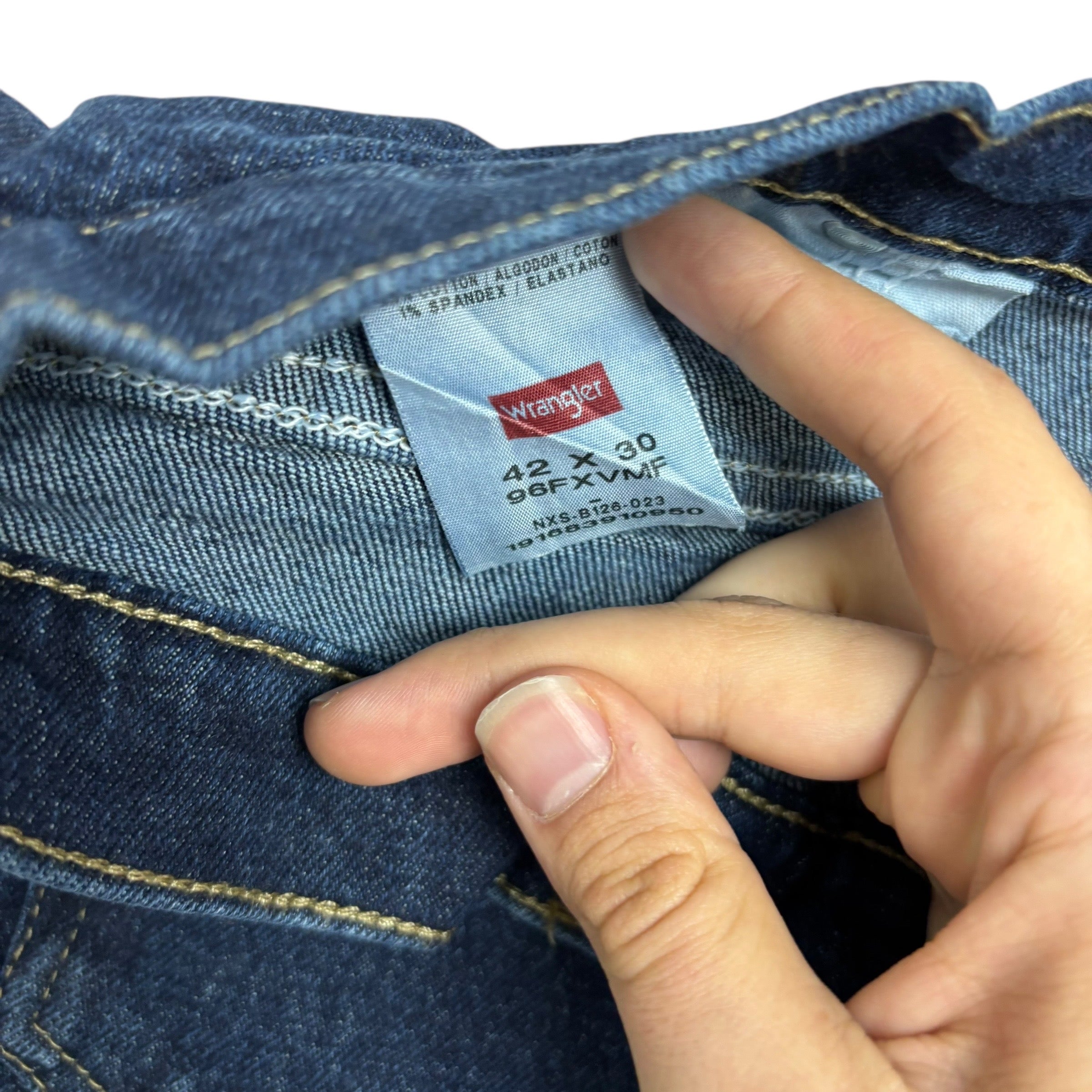 Wrangler Jeans W42 L30 Mens Dark Blue Regular Straight Fit Stretch Denim (E)