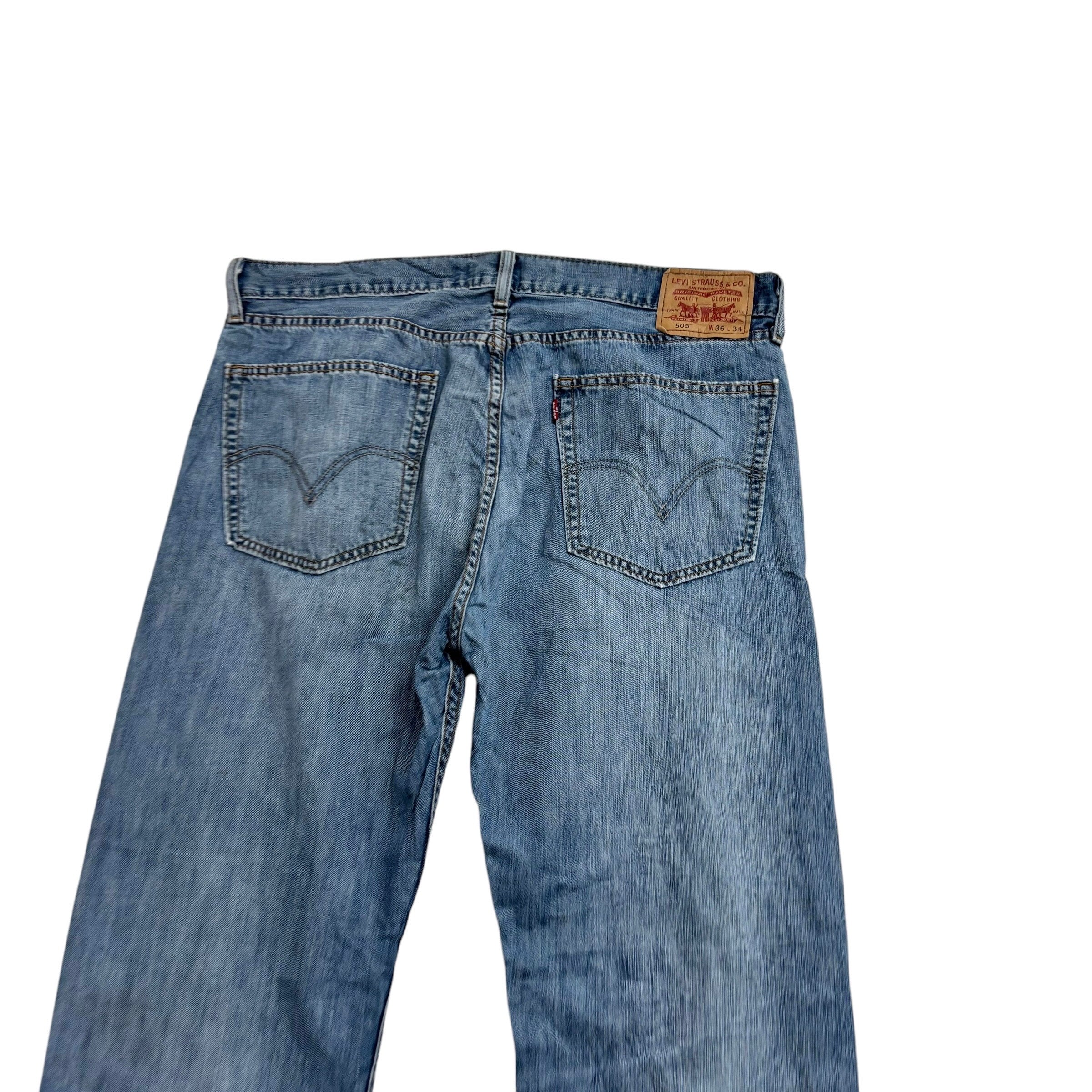 Levis 505 Jeans W36 L34 Mens Mid Blue Regular Straight Fit Vintage Denim (F)