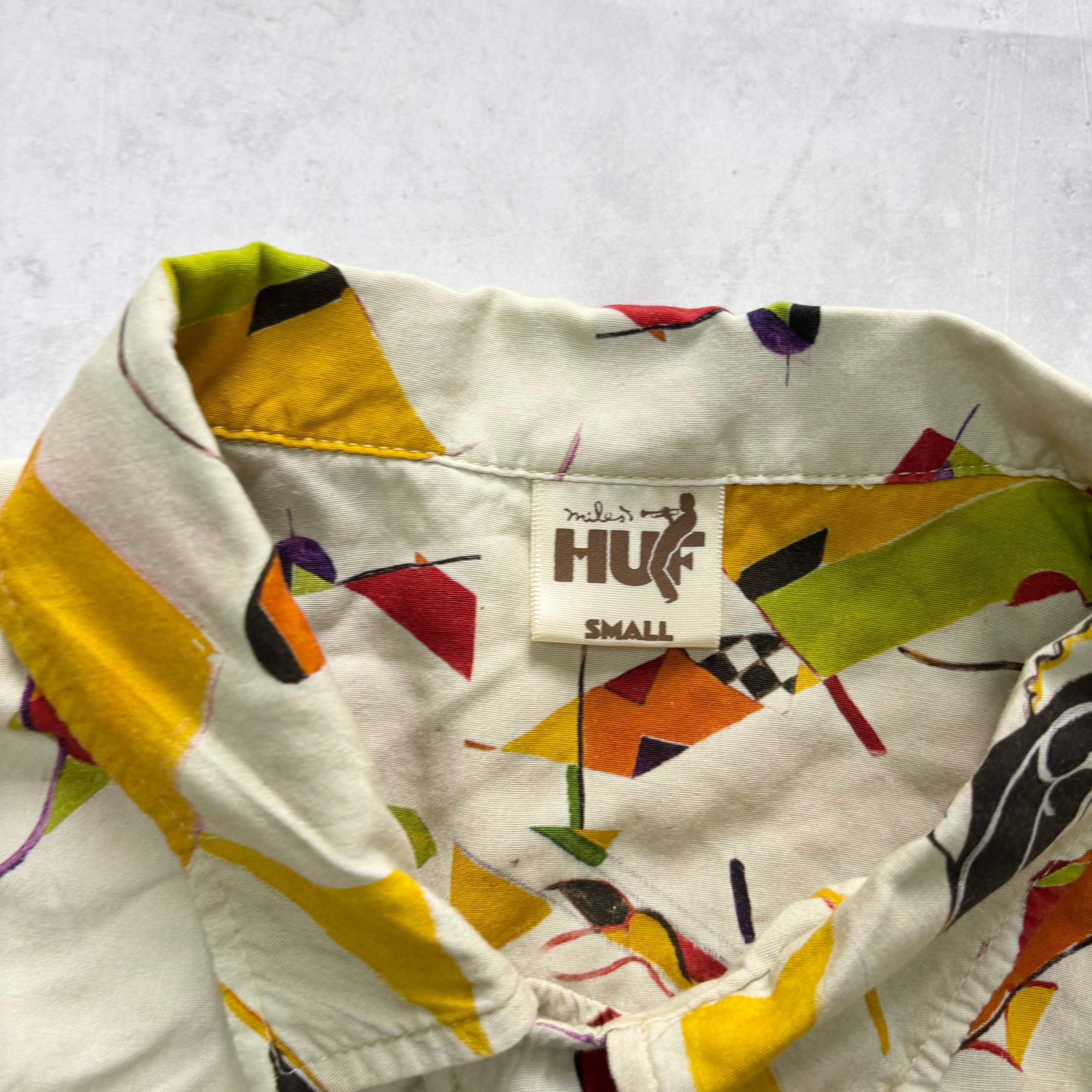 Huf Shirt Mens Small Multicoloured Abstract Art Short Sleeve Rayon (E)