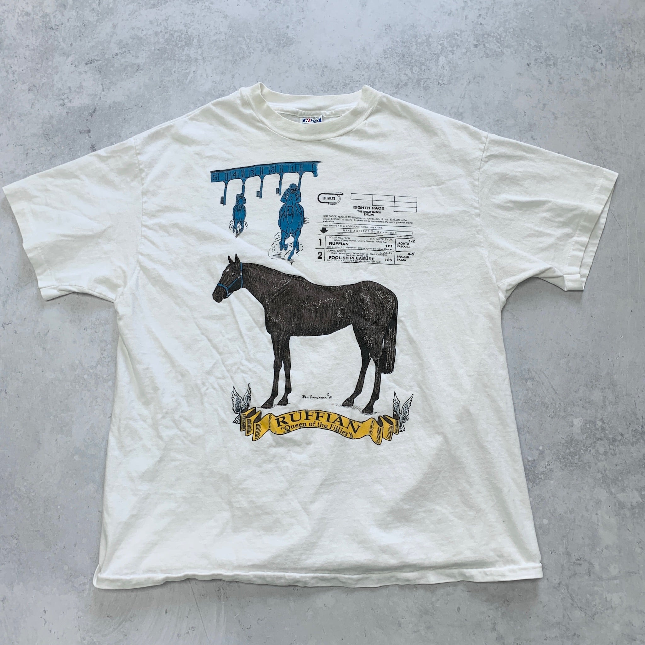 Vintage T Shirt Mens Medium White Single Stitch Graphic Print 90s Horses