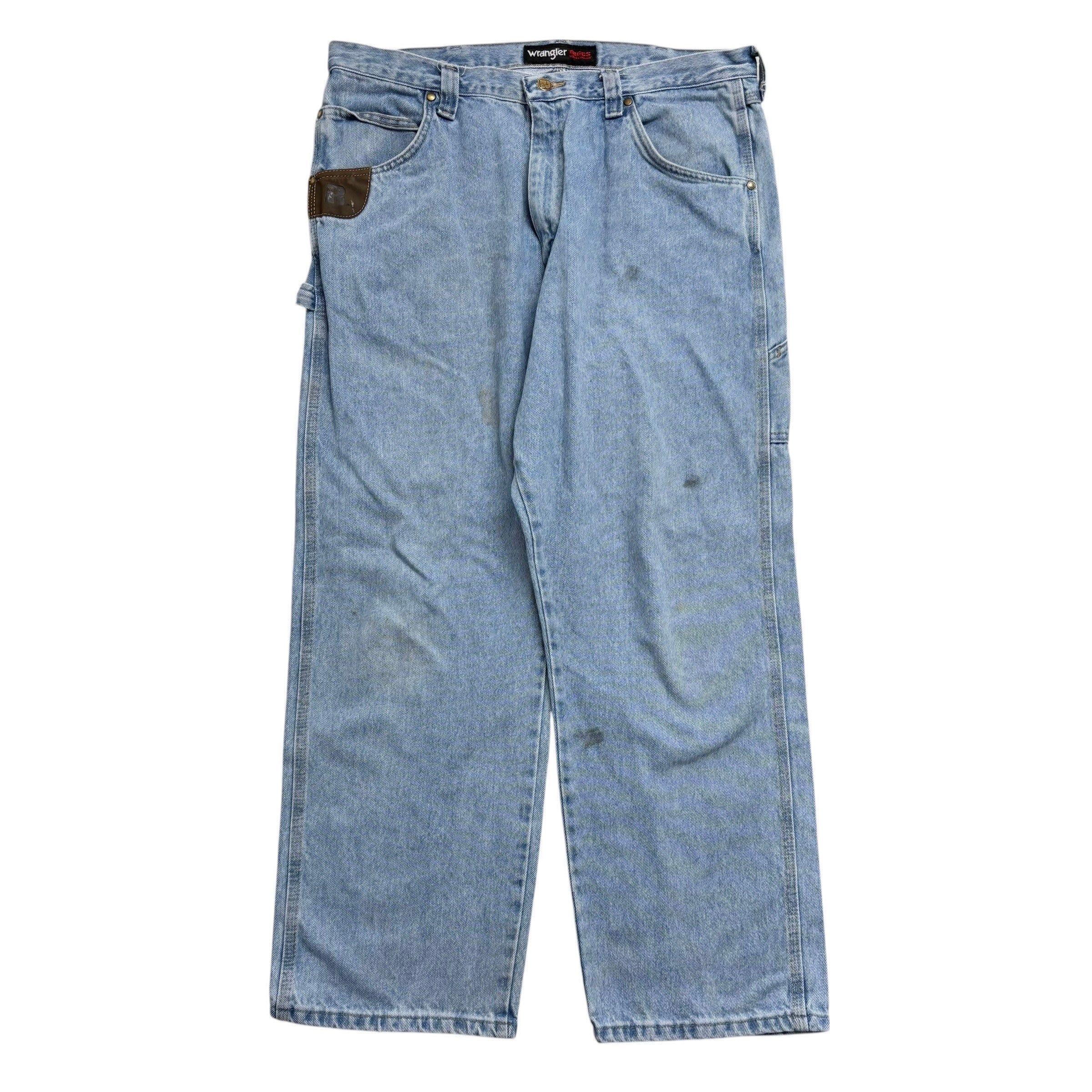 Wrangler Carpenter Jeans W38 L30 Mens Light Blue Baggy Relaxed Straight Fit (F)