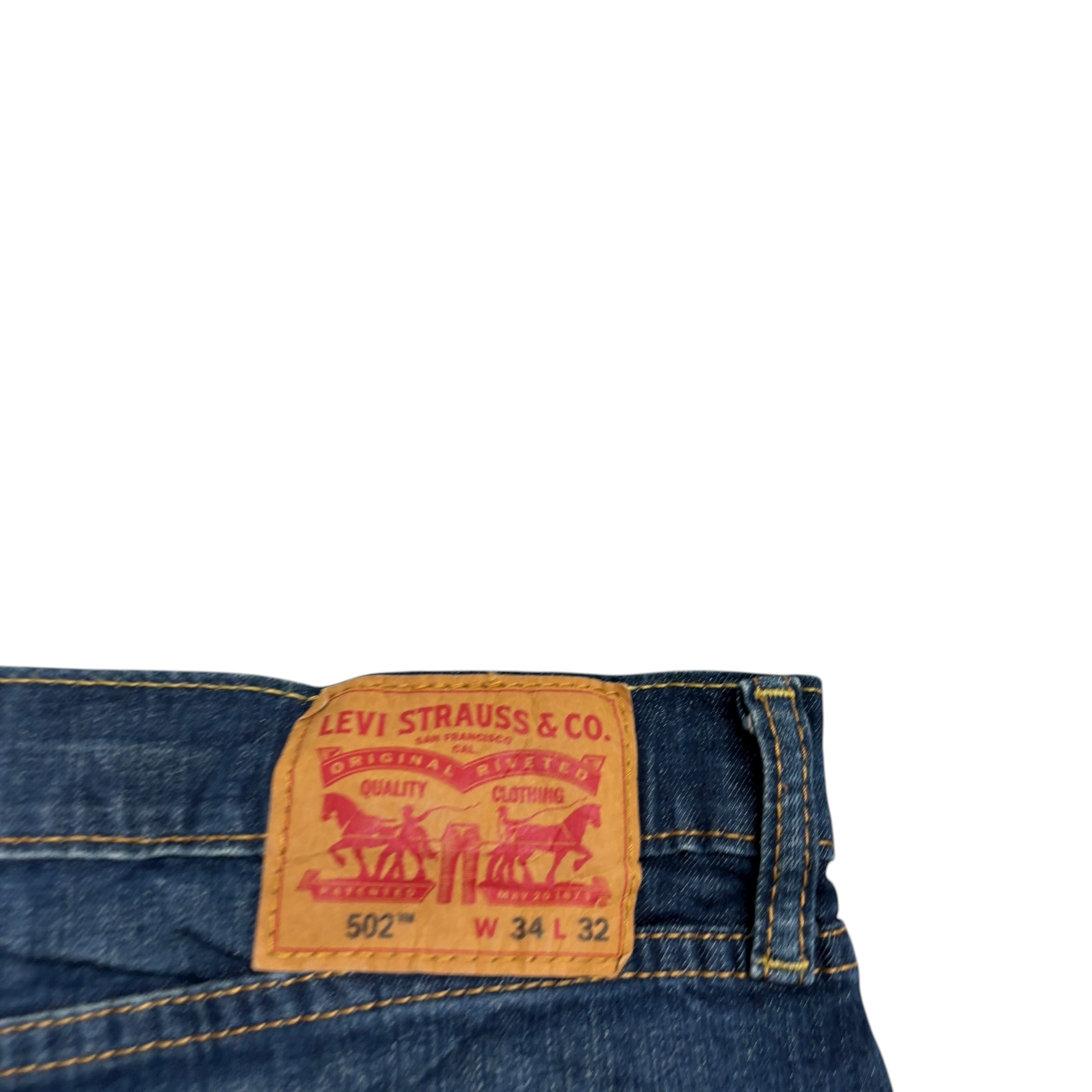 Levis 502 Jeans W34 L30 Mens Dark Blue Regular Tapered Fit Stretch Denim (E)