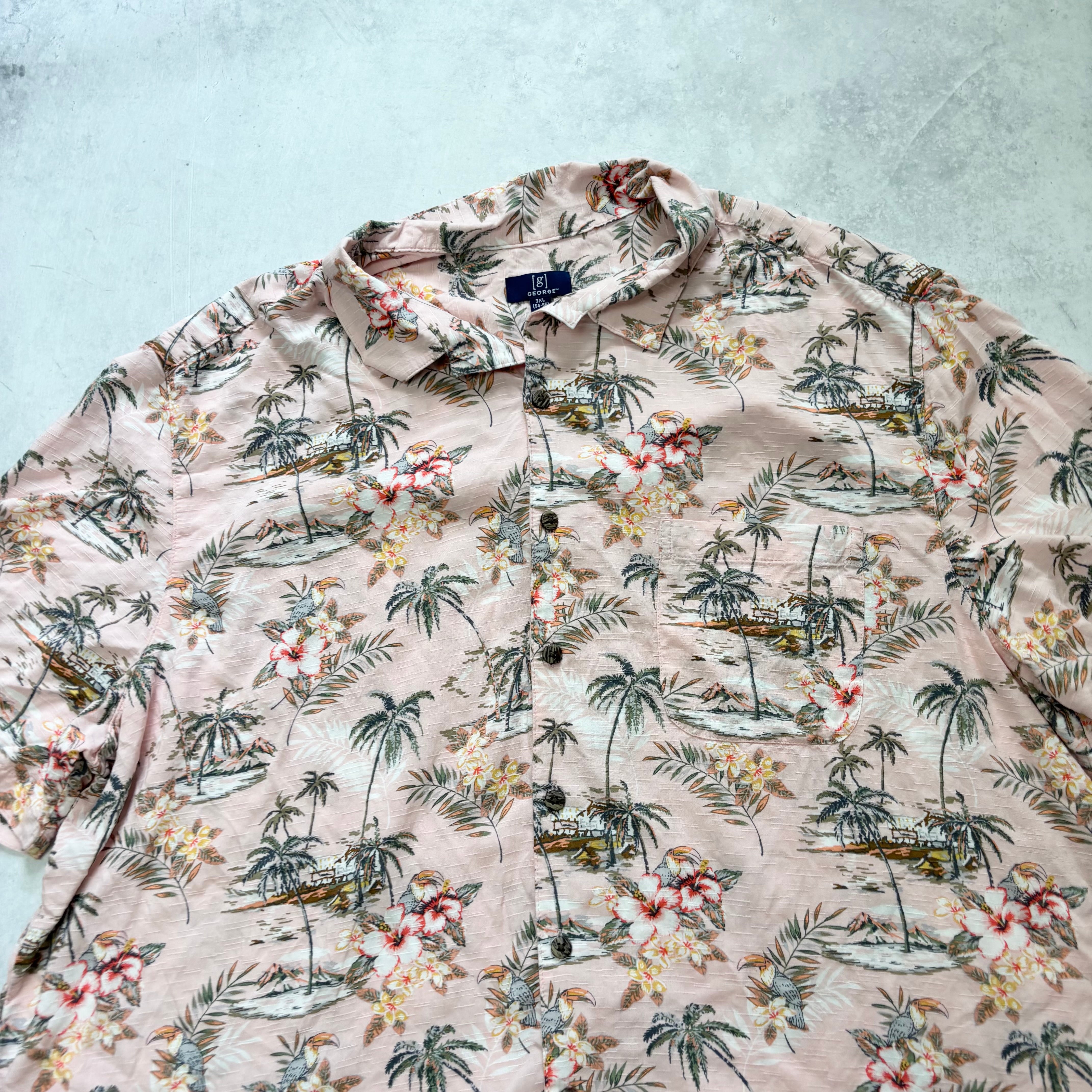 Hawaiian Shirt Mens 3XL Pink Floral Aloha Short Sleeve Rayon (E)