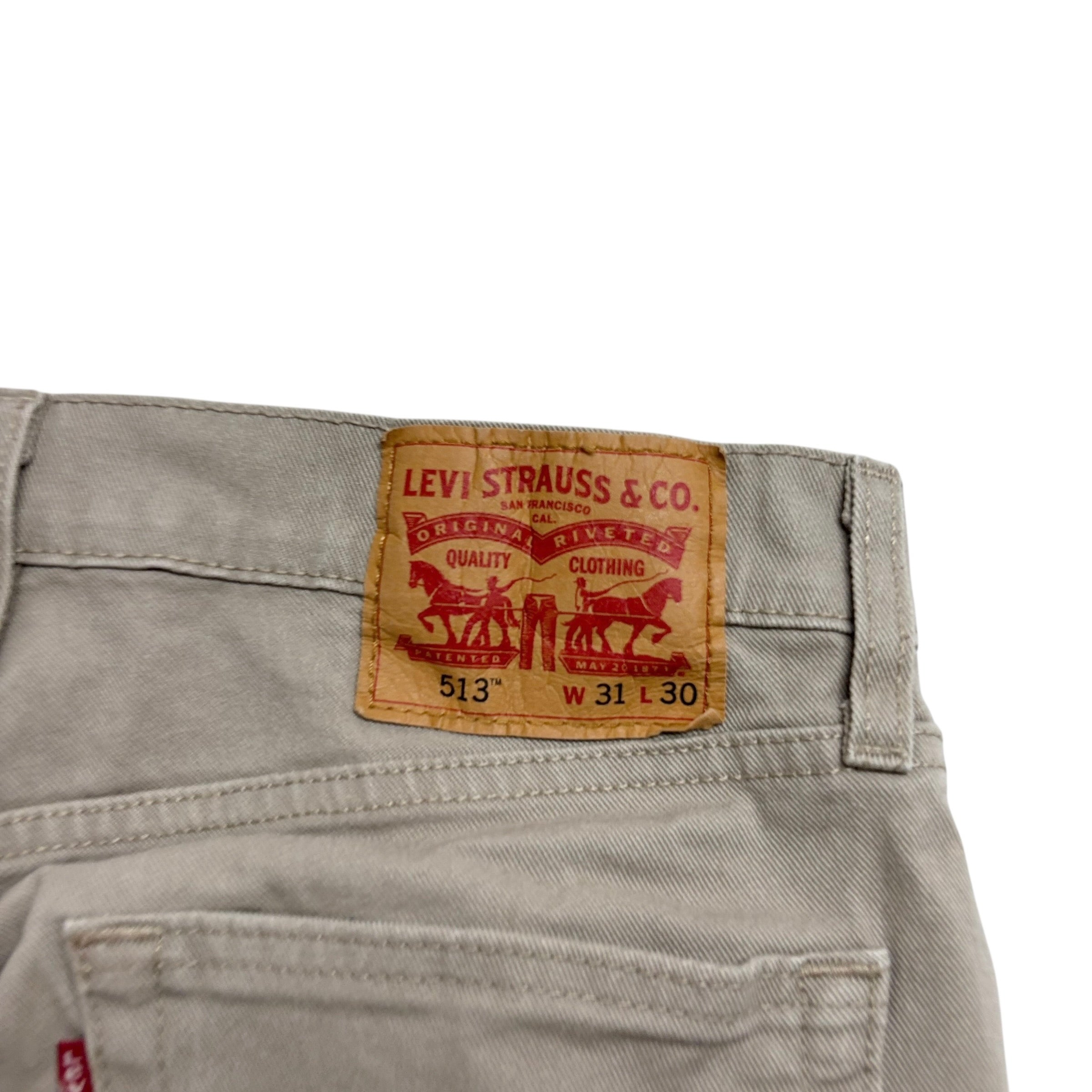 Levis 513 Jeans W31 L30 Mens Beige Slim Straight Fit Stretch Denim (E)