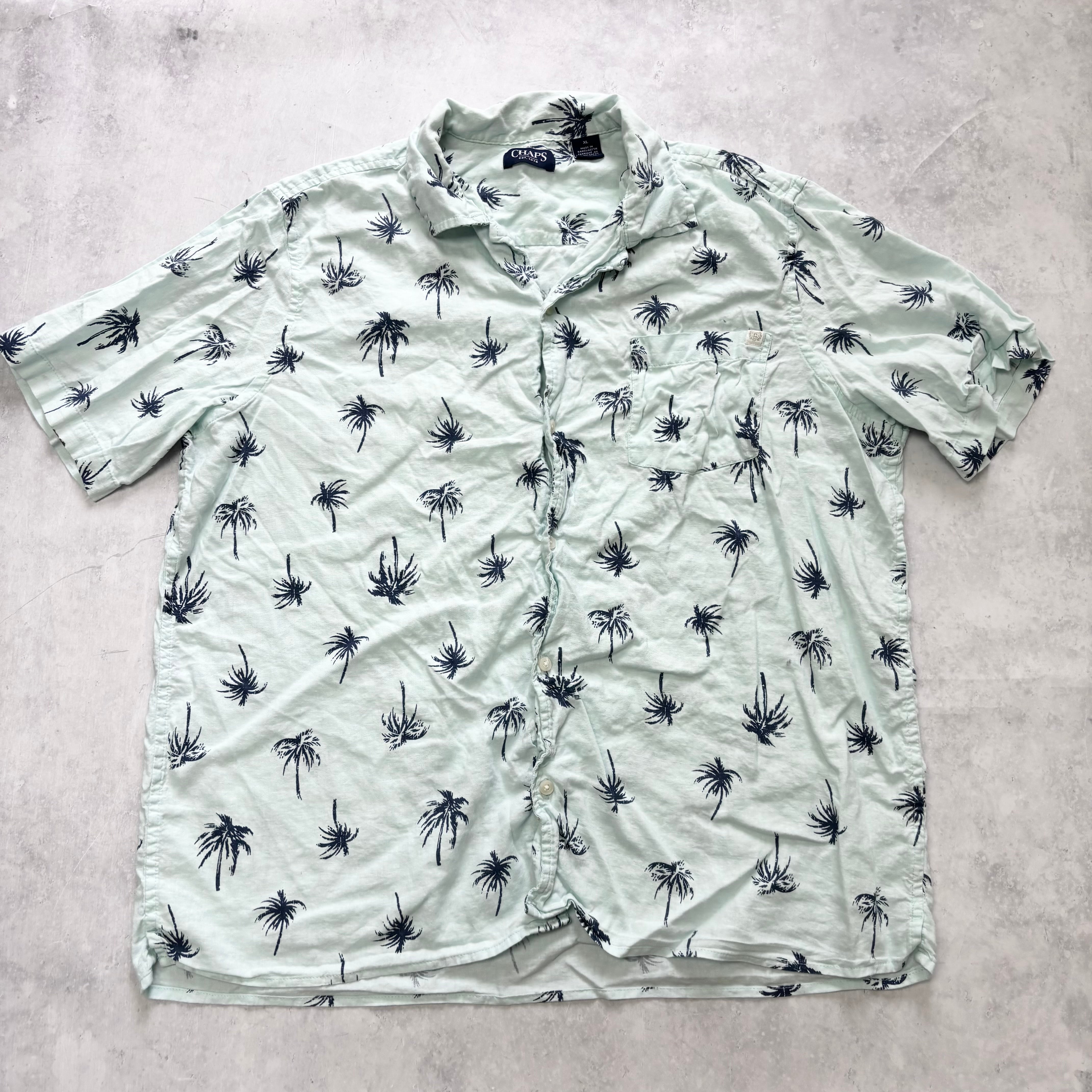 Chaps Hawaiian Shirt Mens XL Blue Floral Aloha Short Sleeve Rayon (E)