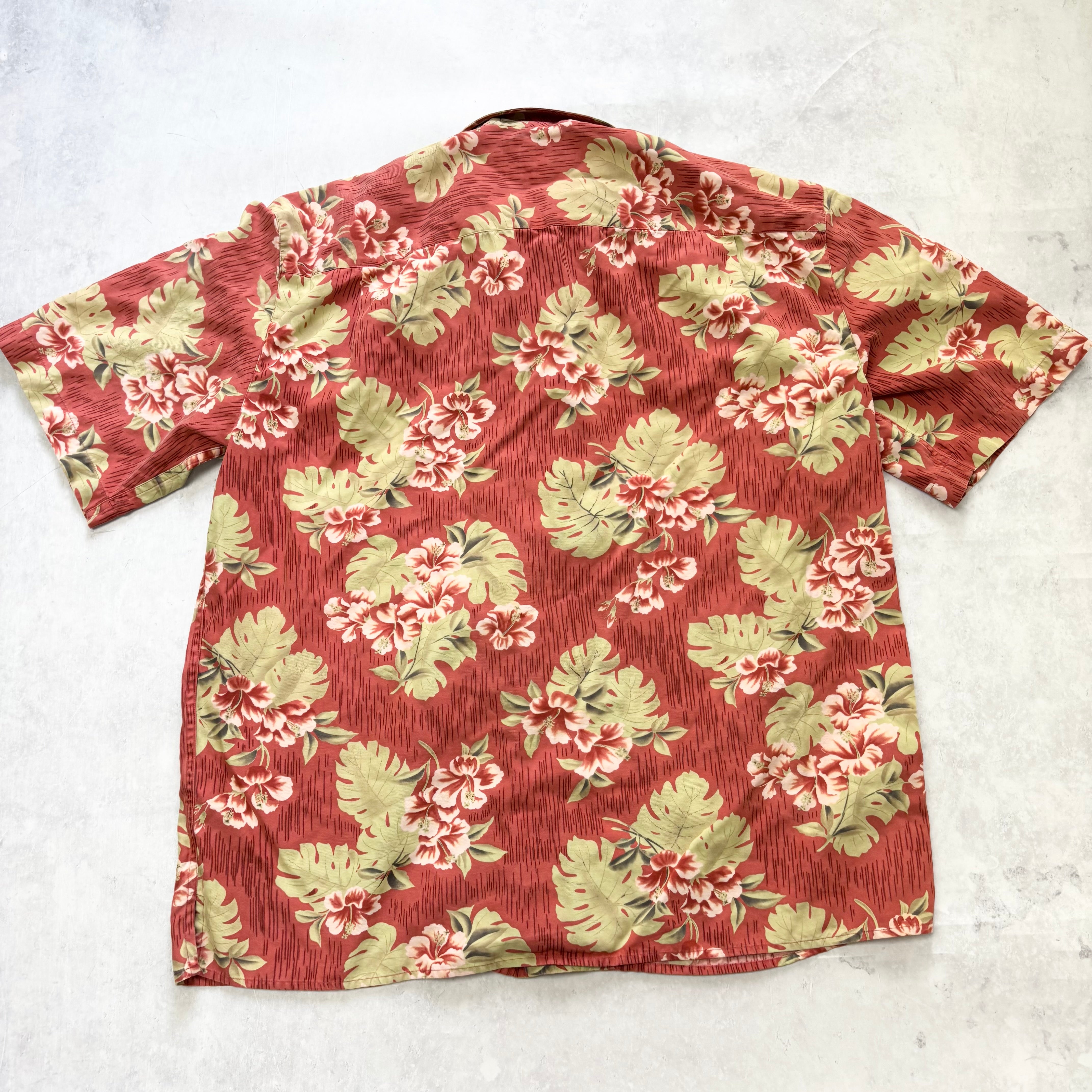 Hawaiian Shirt Mens XL Red Floral Aloha Short Sleeve Silk Blend Funky (E)