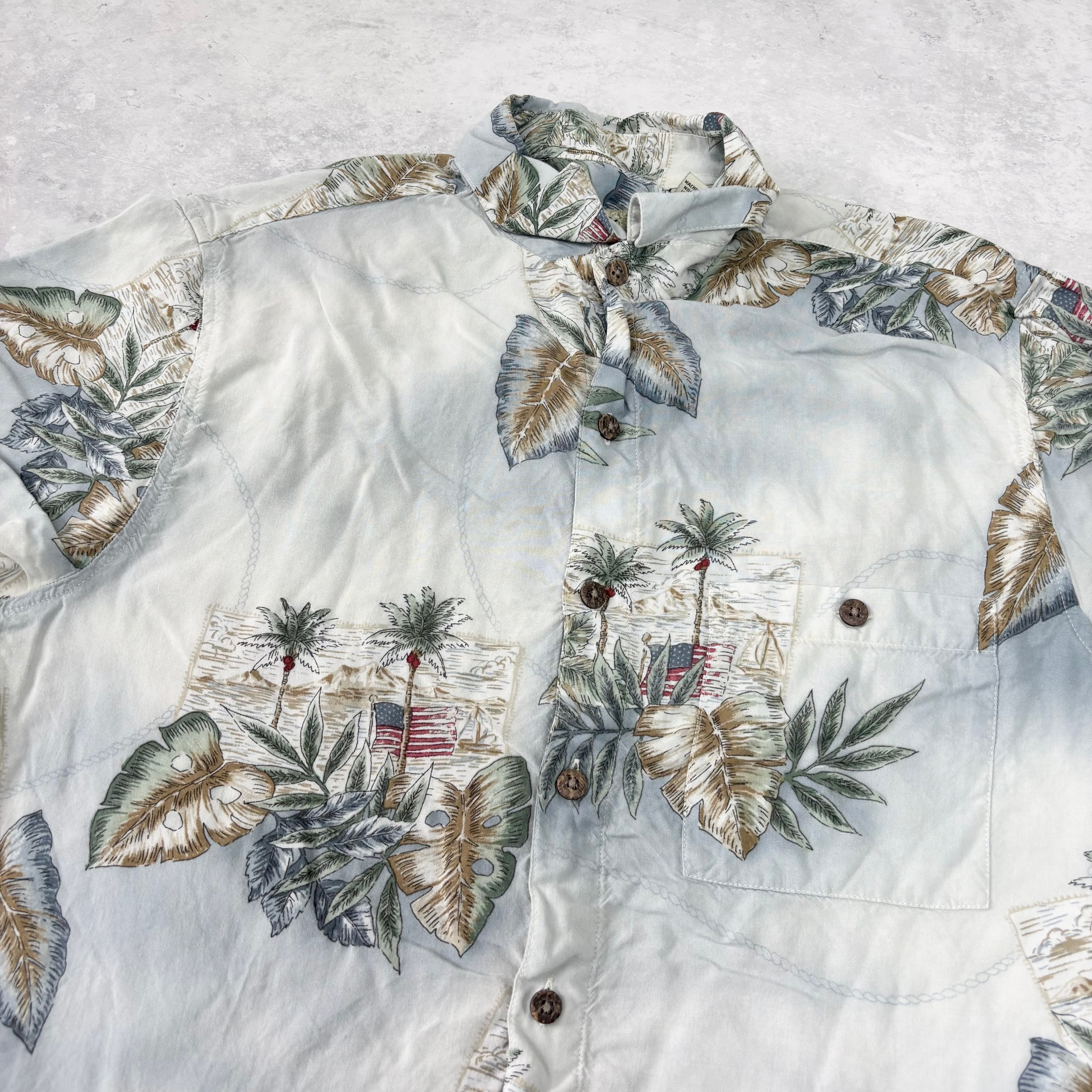 Vintage Hawaiian Shirt Mens Small Blue Floral Aloha Short Sleeve Rayon (E)