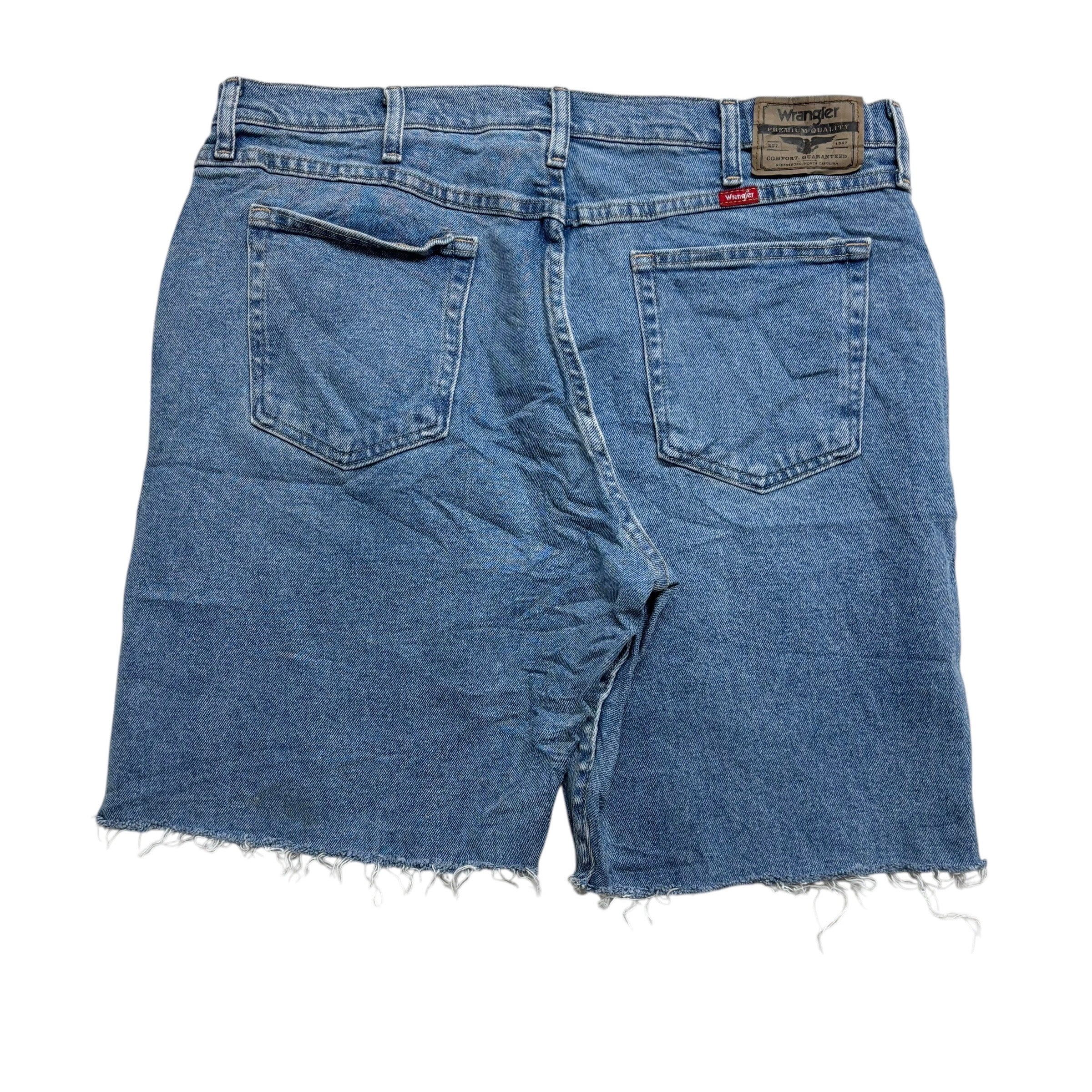 Wrangler Denim Shorts W36 Mens Mid Blue Cut Off Jorts Regular Fit Stretch