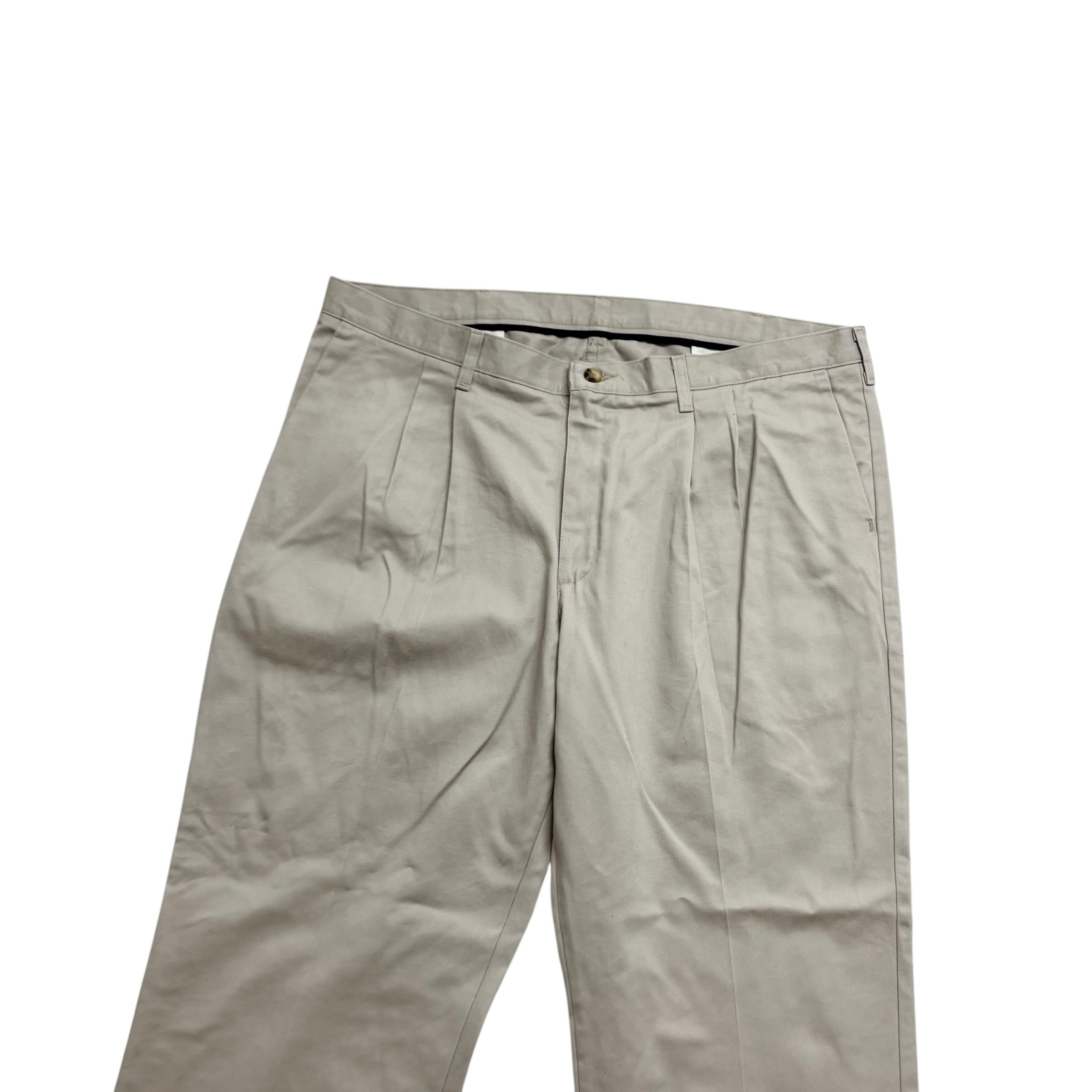 Lee Pleated Trousers W42 L30 Mens Beige Relaxed Straight Fit Vintage Pants