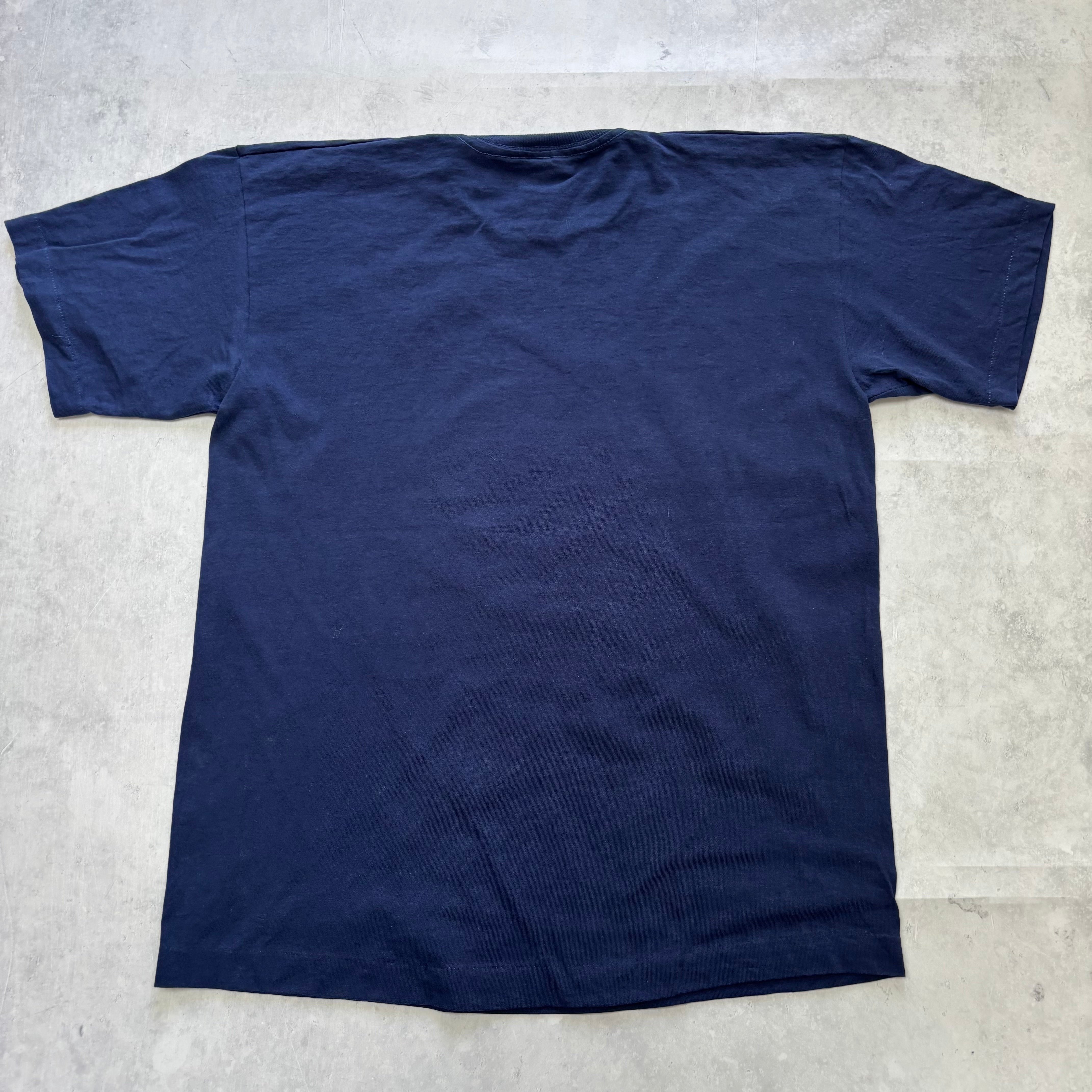 Vintage T Shirt Mens Medium Navy Blue Single Stitch Graphic Print 90s (E)