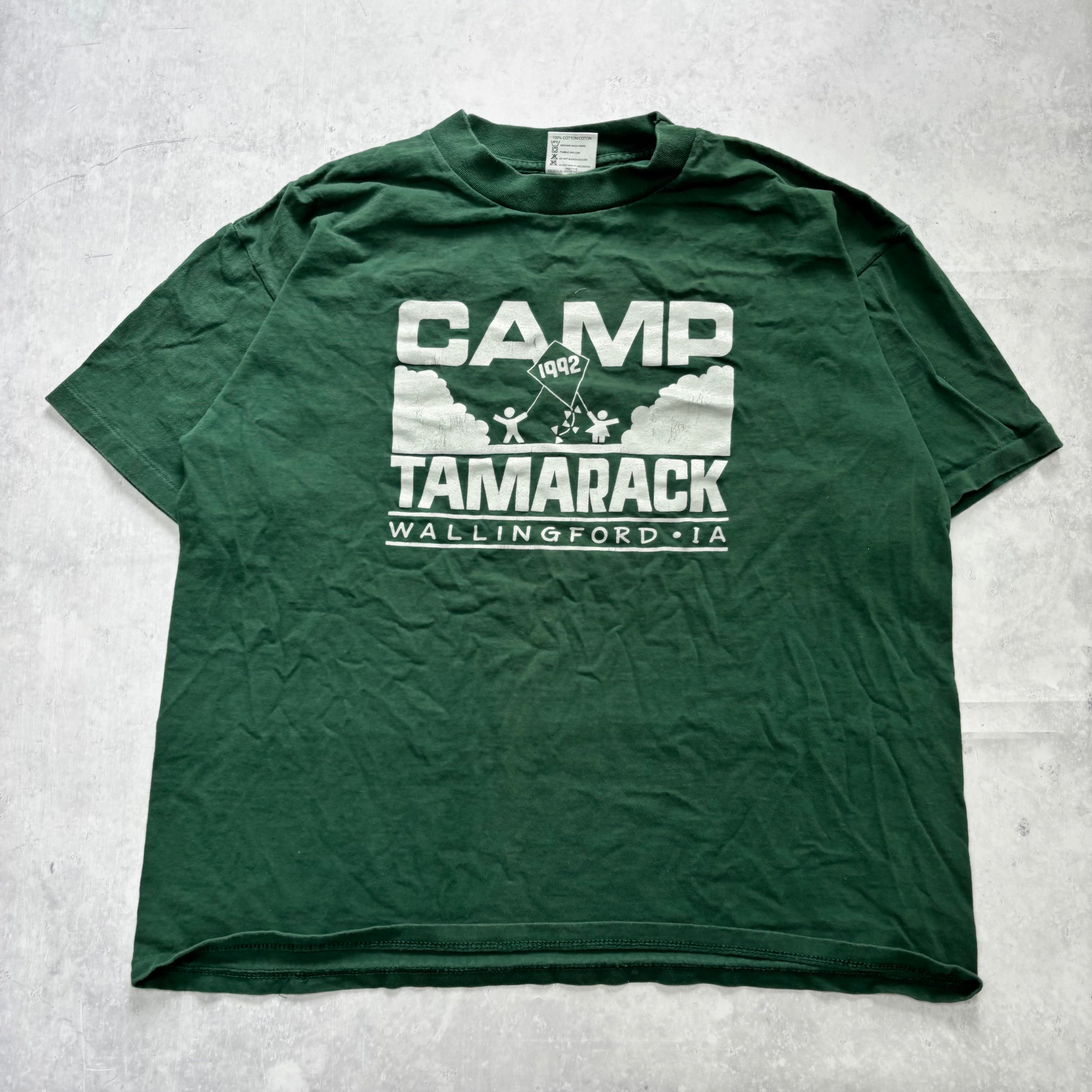 Vintage T Shirt Mens Medium Green Single Stitch Graphic Print 90s Boxy Fit (E)