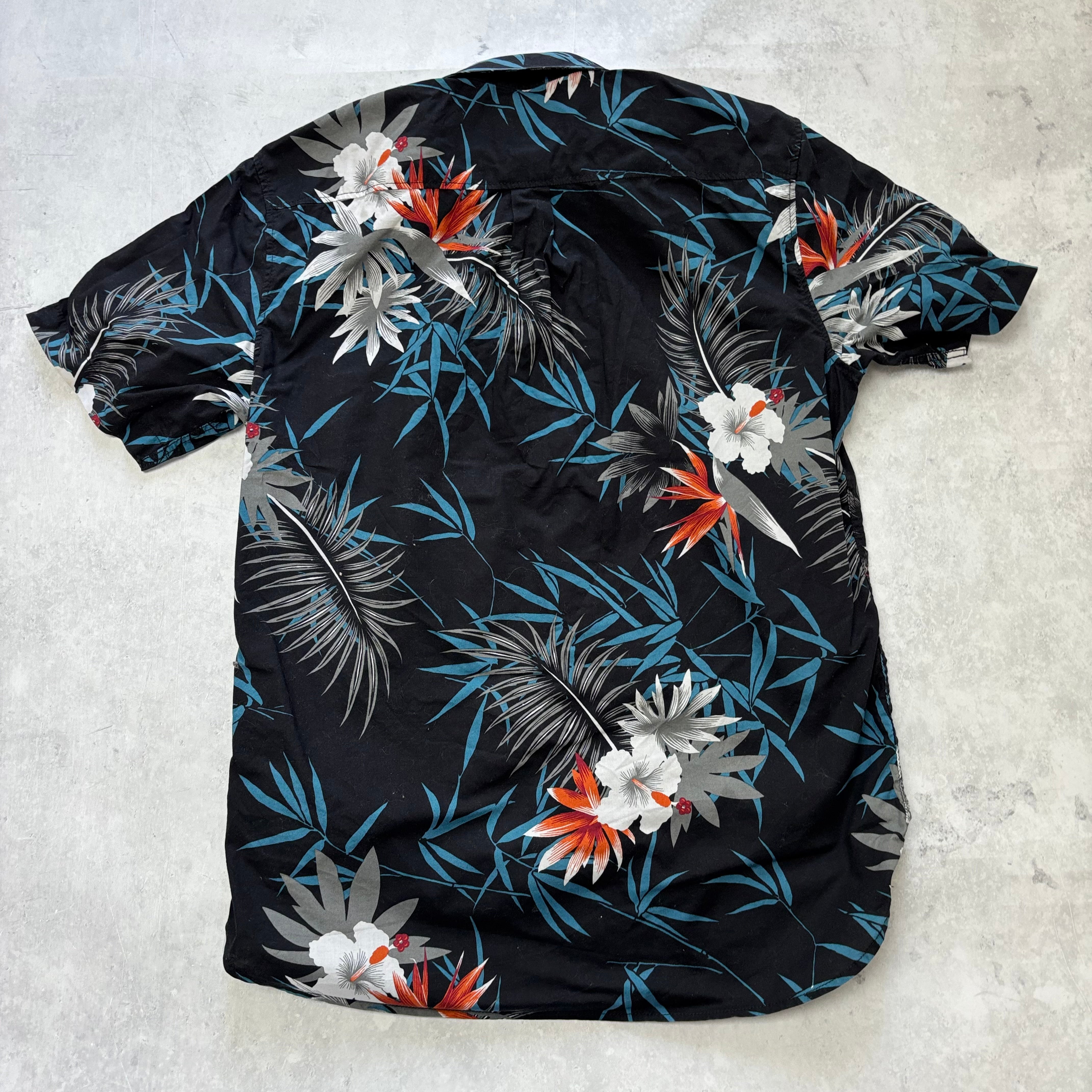 Vans Hawaiian Shirt Mens Medium Black Cotton Floral Aloha Short Sleeve (E)