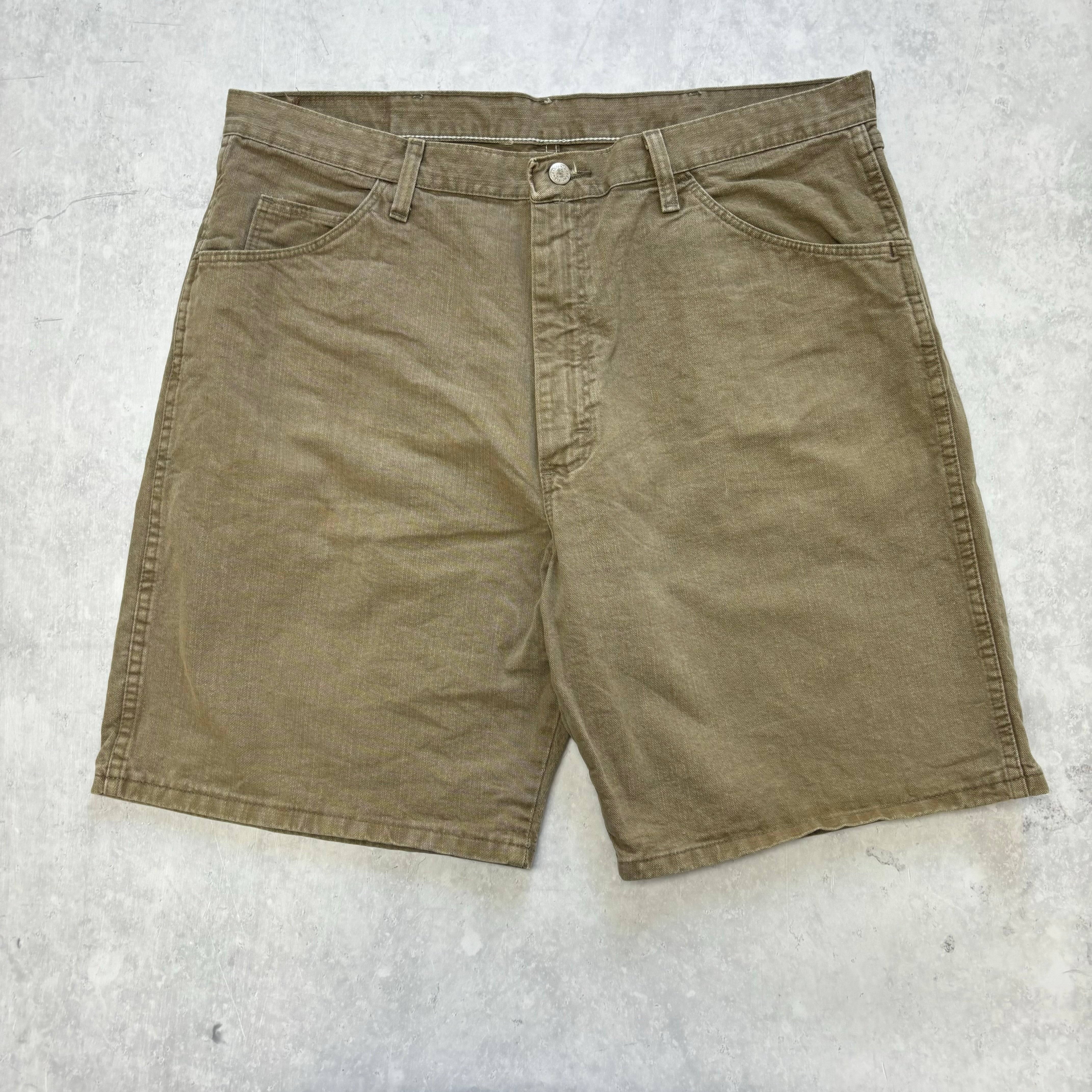 Vintage Wrangler Jorts W38 Mens Denim Shorts Brown Baggy Relaxed Fit