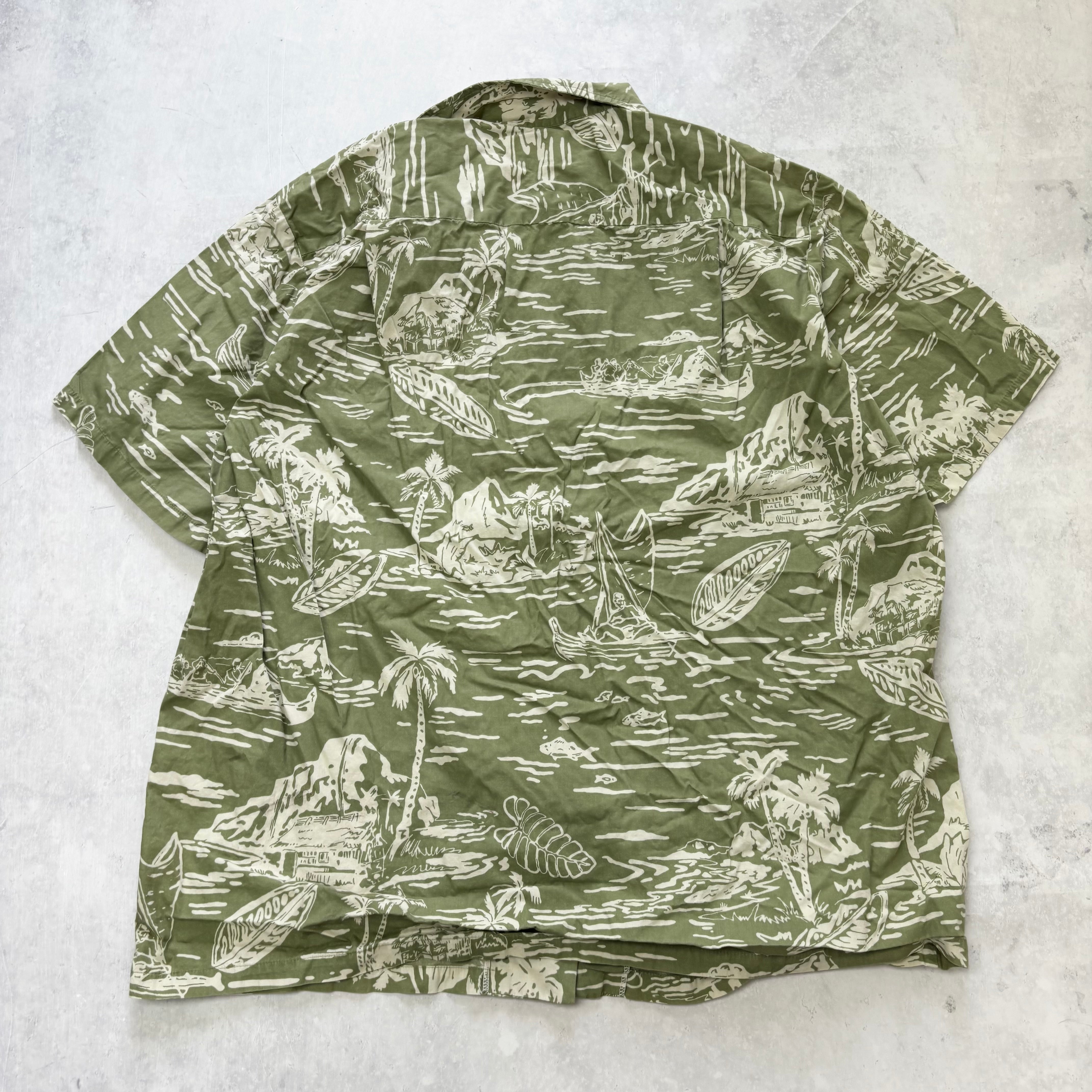 Vintage Hawaiian Shirt Mens XXL Green Floral Aloha Short Sleeve Cotton (E)